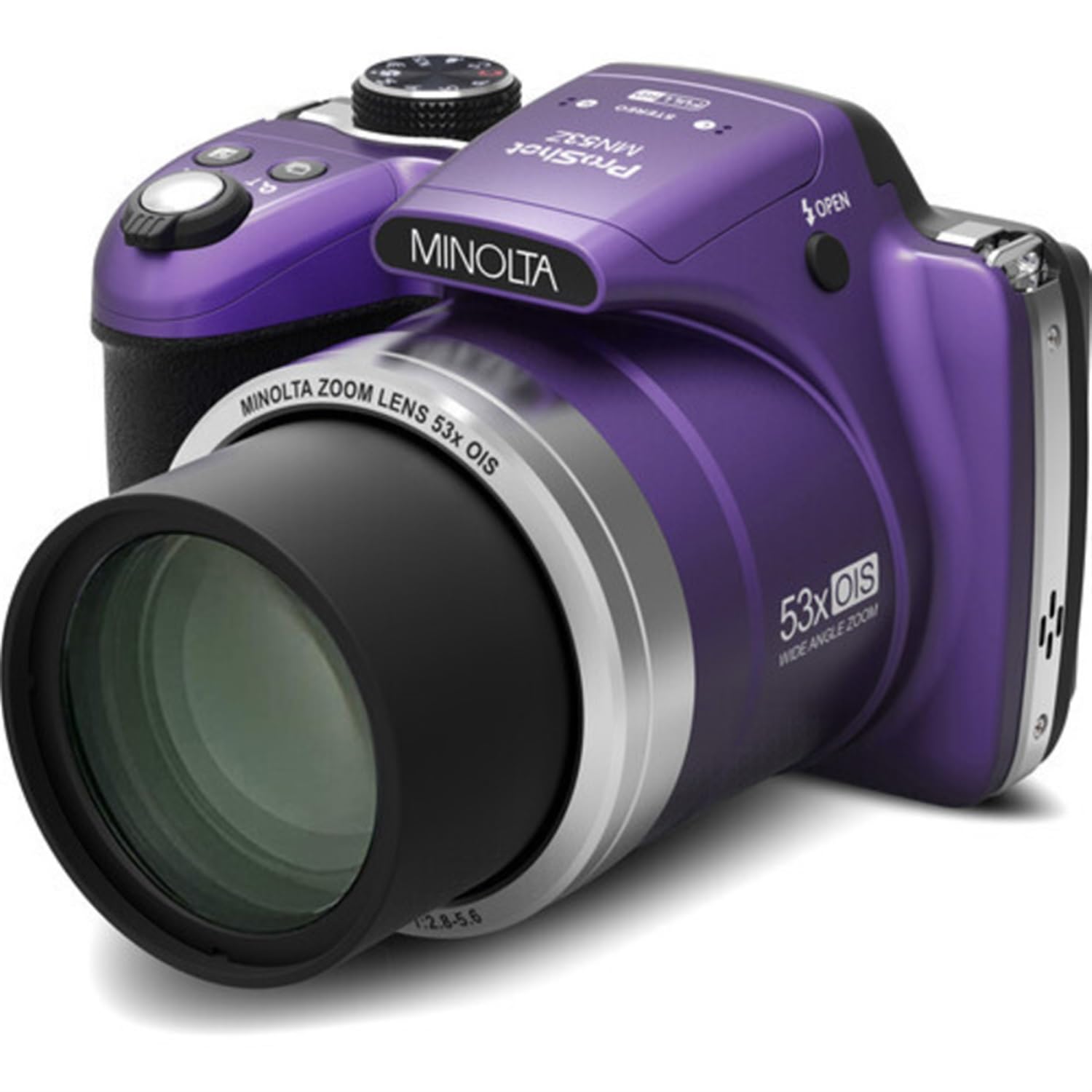 Minolta Pro Shot 16 Mega Pixel Hd Digital Camera With 53X Optical Zoom, Full 1080P Hd Video & 16Gb Sd Card, Mn53Z, Purple