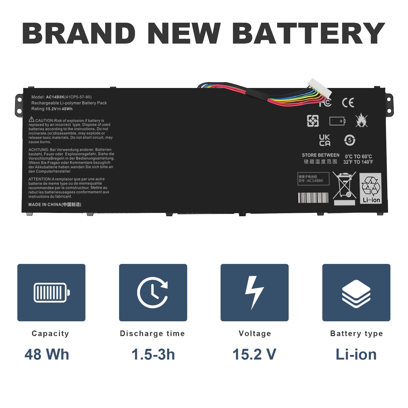 Ac14B8K Laptop Battery For Acer Aspire R3 131T R5 471T R5 571T R5 571Tg E3 111 E3 112 Es1 511 Es1 512 Es1 531 Es1 520 Es1 111M R