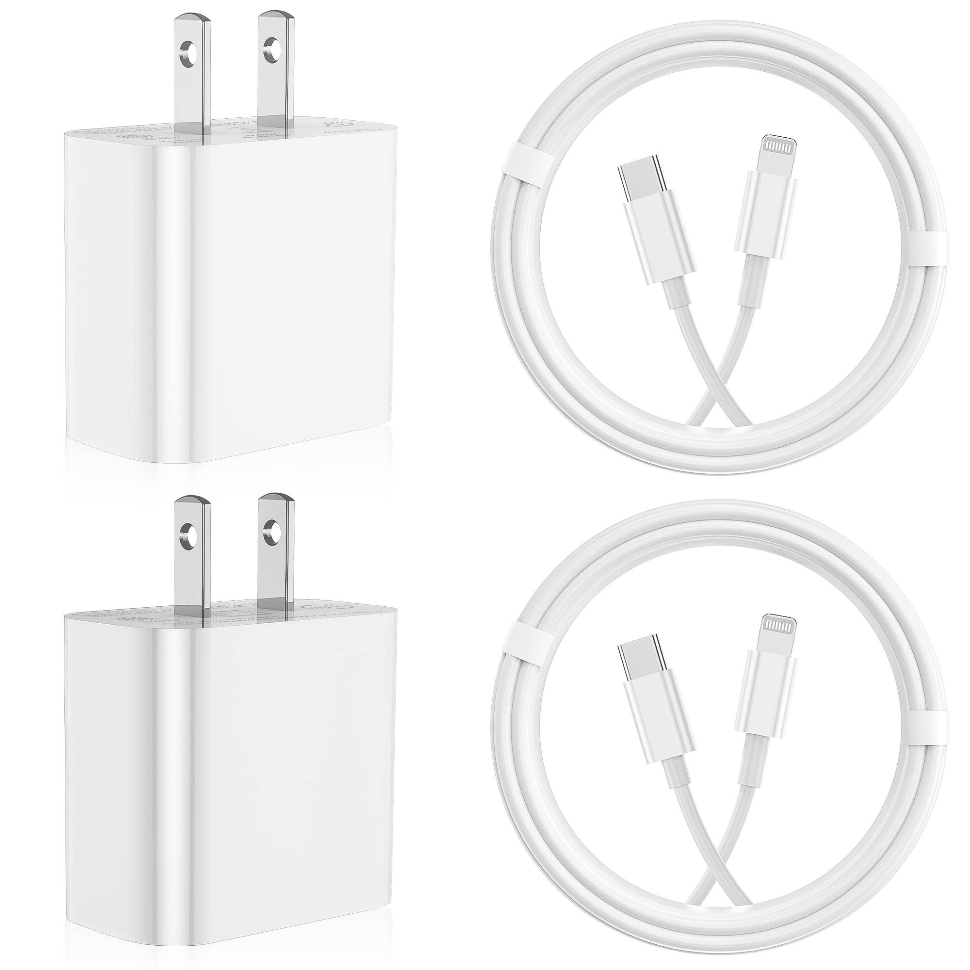 Iphone Fast Charger 4Pack [Apple Mfi Certified] 2 Pcs Apple Type C Wall Charger Block With 2 Pcs 6Ft Long Usb C To Lightning Cable Fast Charging Cord For Iphone 14 13 12 11 Pro Max/Se 2022/Ipad