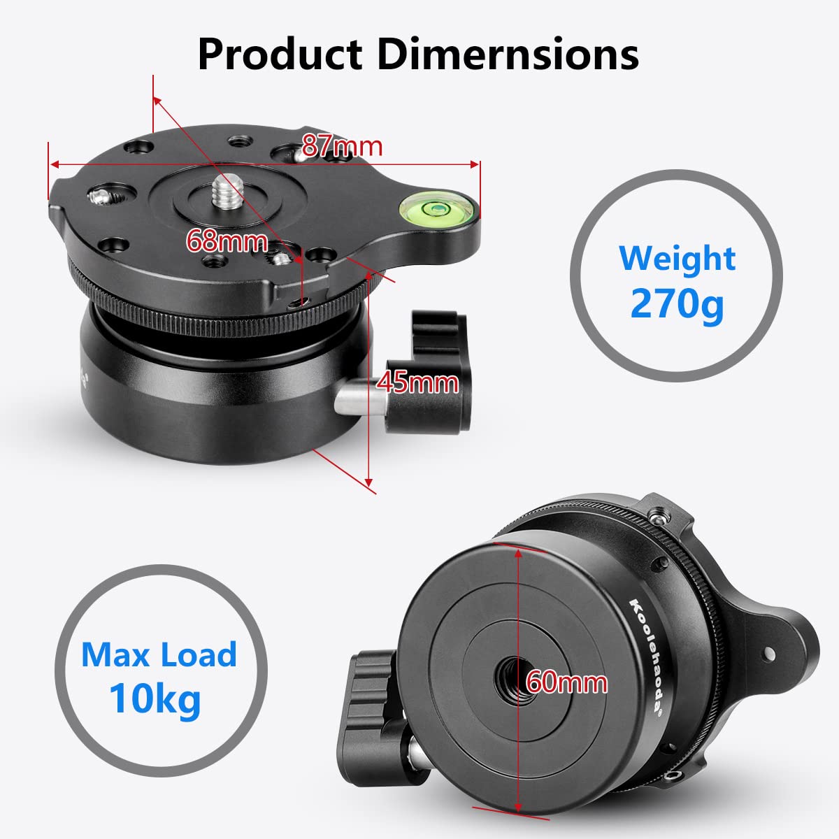 Koolehaoda Tripod Head Leveling Base Leveling Head Half Ball With 1/4' Thread And Offset Bubble Level For Canon Nikon Sony Dslr Camera Fluid Head Gimbal Heads And Tripods Monopods