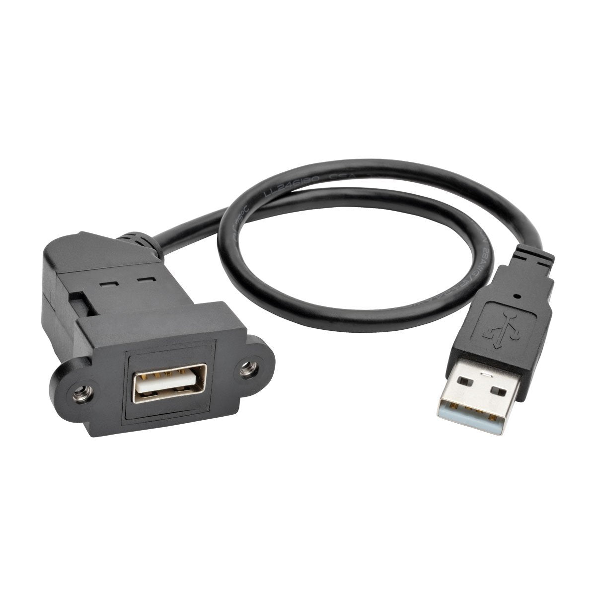 Tripp Lite USB 2.0 Keystone/Panel Mount Extension Cable Angled Connector Black 1 ft. (U024-001-KPA-BK)