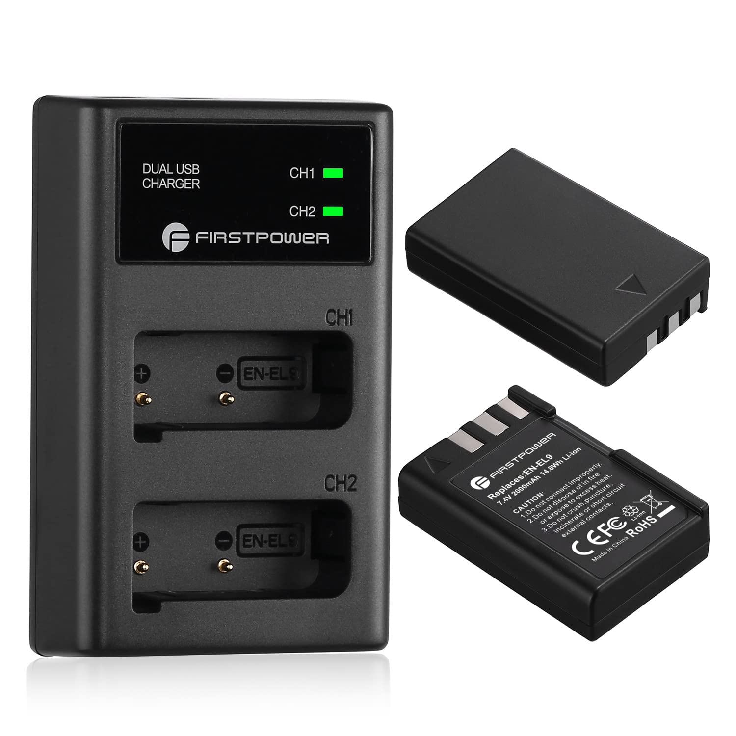 Firstpower En El9 En El9A Battery 2 Pack 2000Mah And Dual Usb Charger Compatible With Nikon D40, D40X, D60, D3000, D5000 Digital