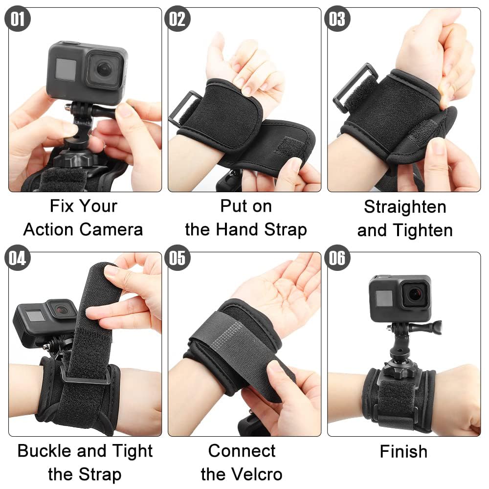 Taisioner Wrist Strap Mount Ball Head Compatible With Gopro Hero 12/11/10/9/8/7/6/5 Black Akaso Insta360 Dji Osmo Action Camera Video Record Accessories
