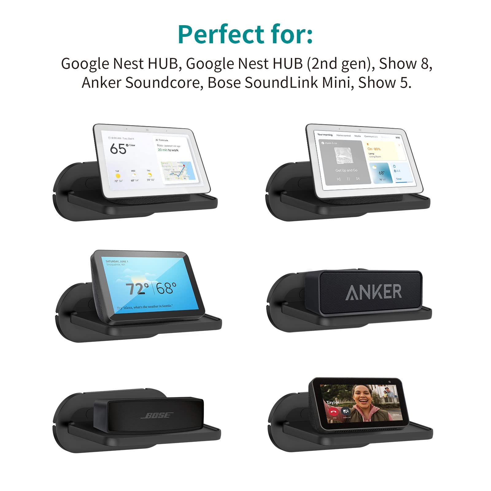 Homemount Mount For Google Nest Hub Max   Wall Mount Holder Shelf Compaitble With Nest Hub Max (Black)