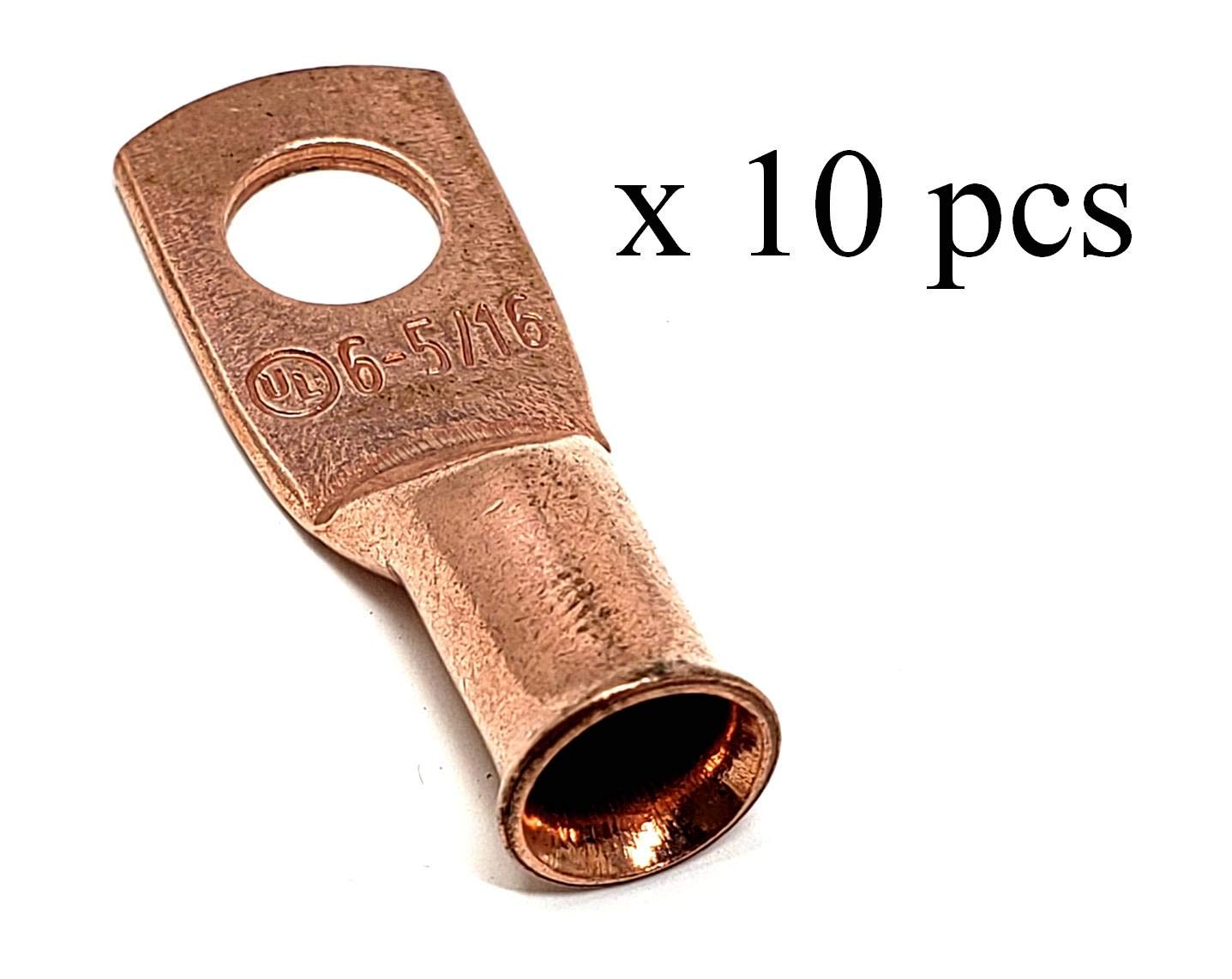 10 Pcs Wni 6 Gauge X 5/16 Pure Copper Battery Welding Cable Lug Connector Ring Terminals