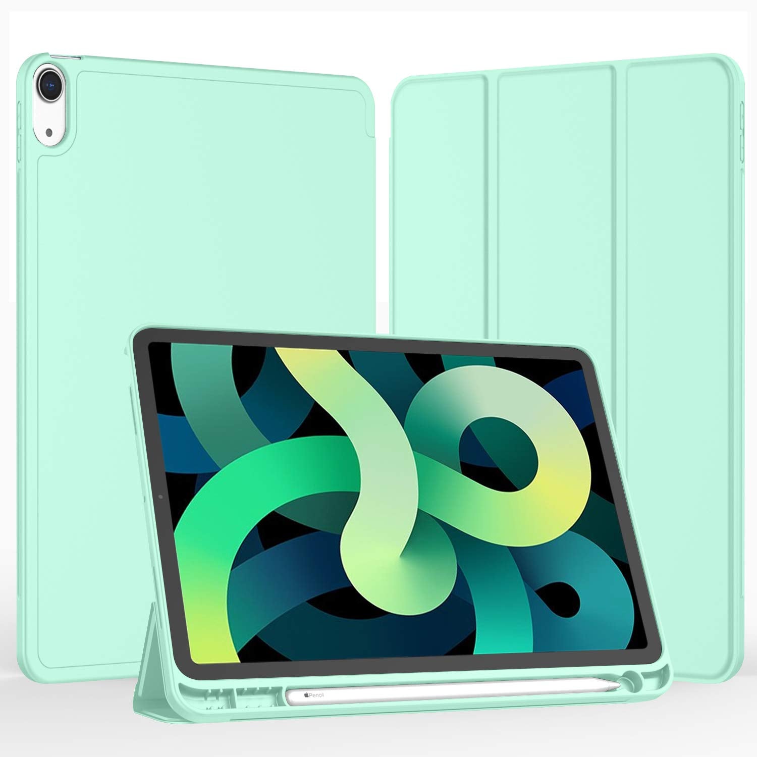 Imieet Ipad Air 11 Inch Case M3(2025) / M2 (2024), Ipad Air 5Th/4Th Generation Case 2022/2020 10.9 Inch With Pencil Holder,Trifold Stand Smart Case With Soft Tpu Back(Light Green)