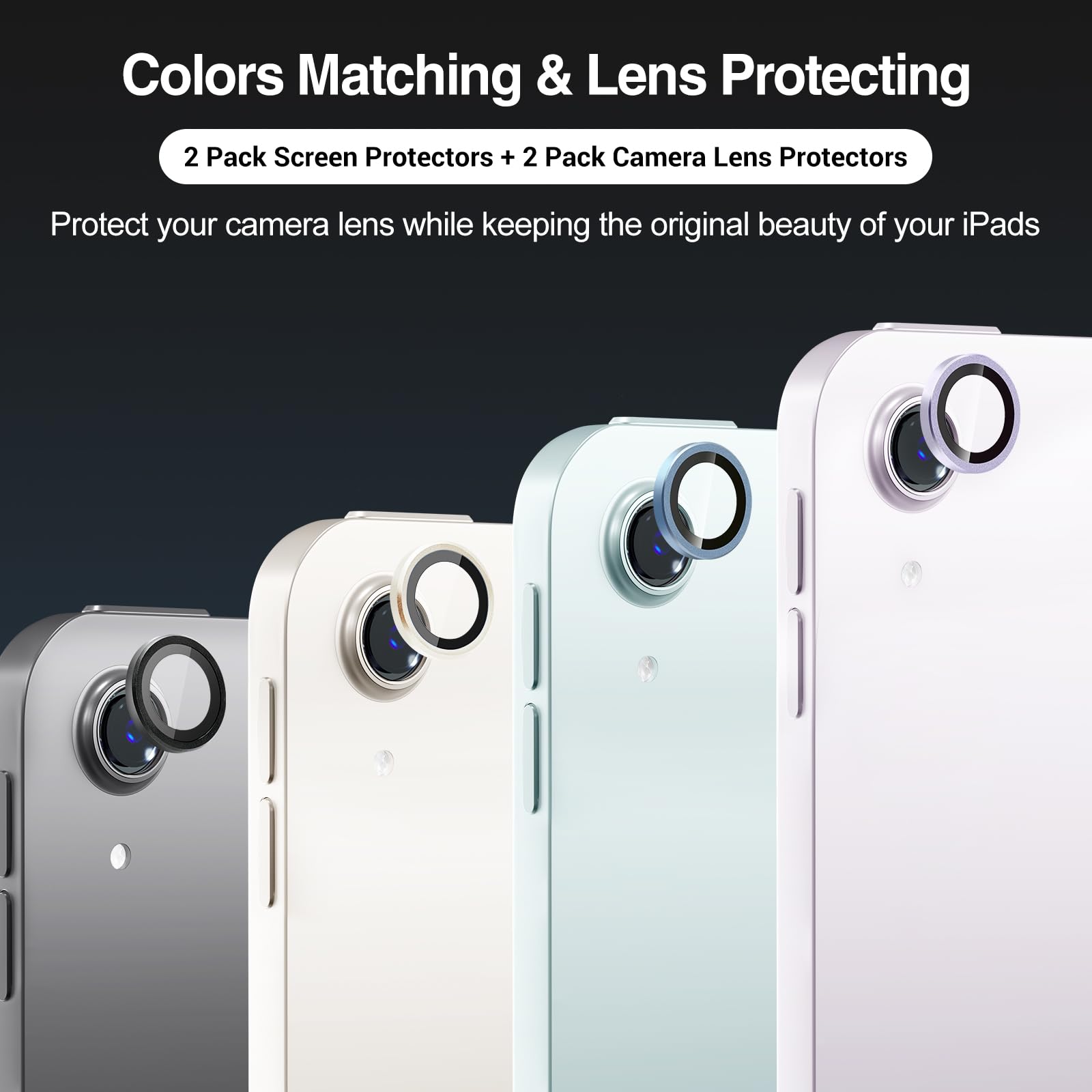 Procase 2 Pack Screen Protector For Ipad Air 13 Inch 2024 M2 + 2 Pack Camera Lens Protector Matching Tablet Colors, Hd Tempered