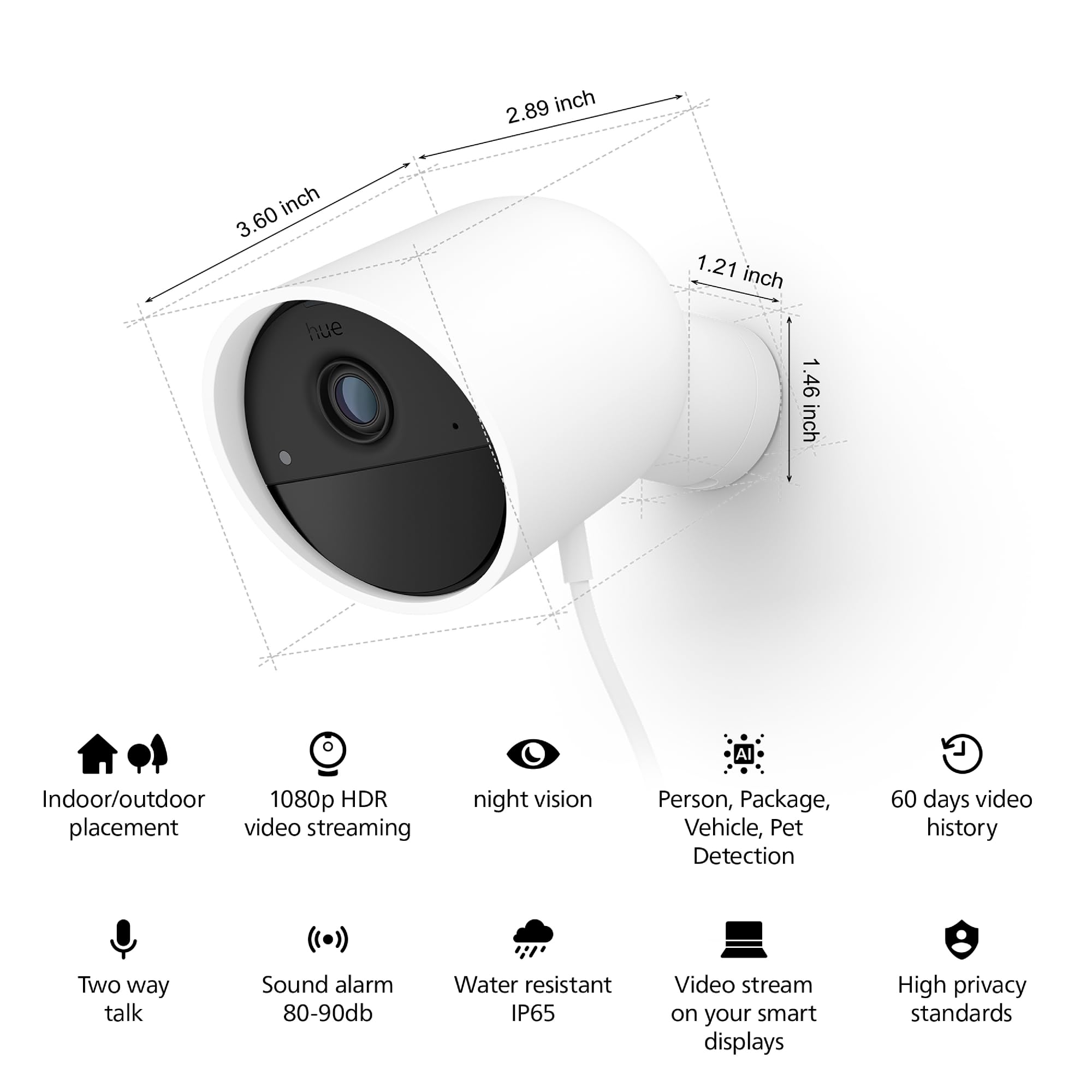 Philips Hue Secure Wired Smart Home Security Camera, White   1 Pack   1080P Hd Video   Night Vision   Motion Detection   Two Way Talk   Indoor/Outdoor   Weatherproof   Works With Hue App