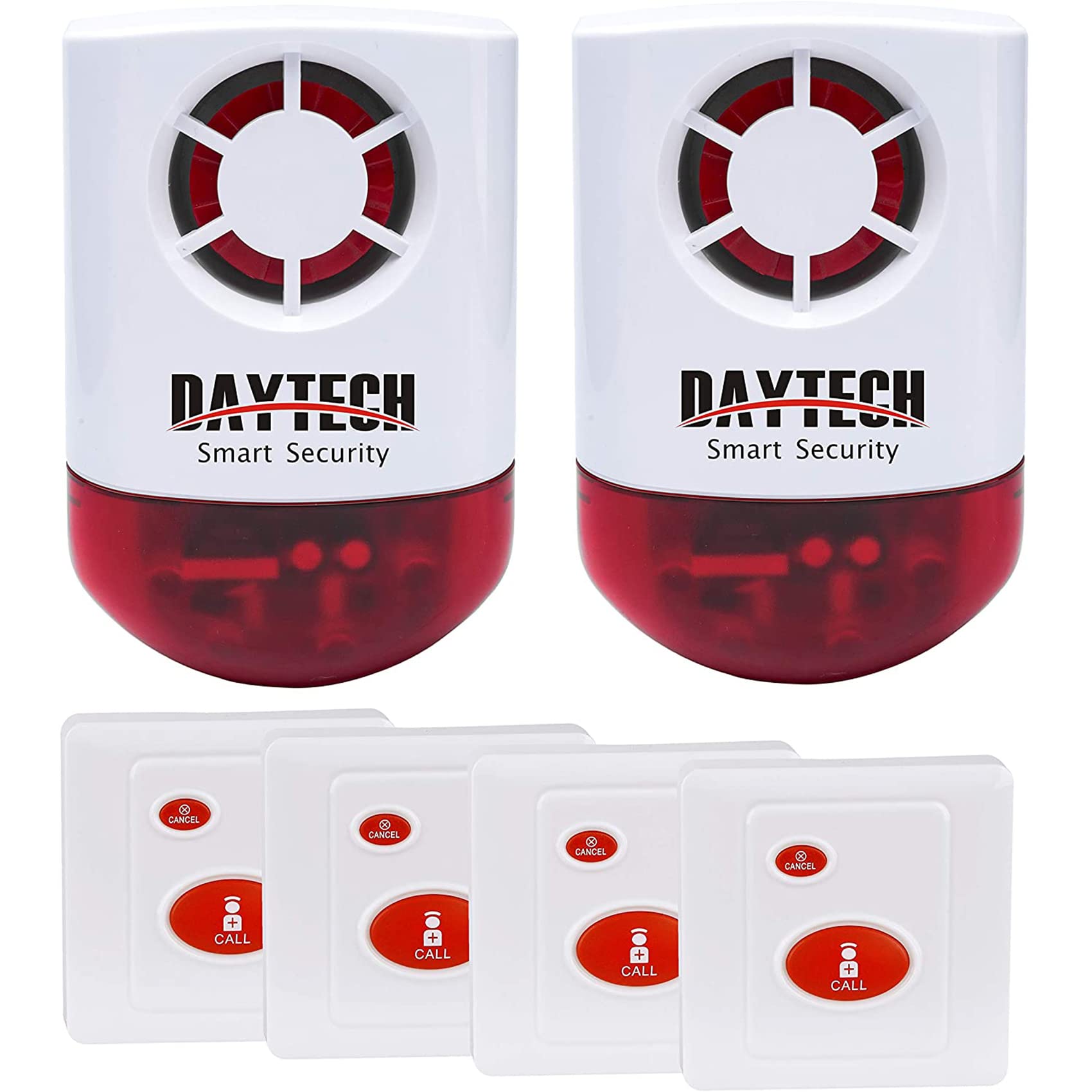 Daytech Strobe Siren Panic Alarm Button Siren Alarm With Light For Home Caring Loud Outdoor Sos Alert System 2 Red Flashing Siren And 4 Emergency Button For Store Hotel Jewelry Shop Security