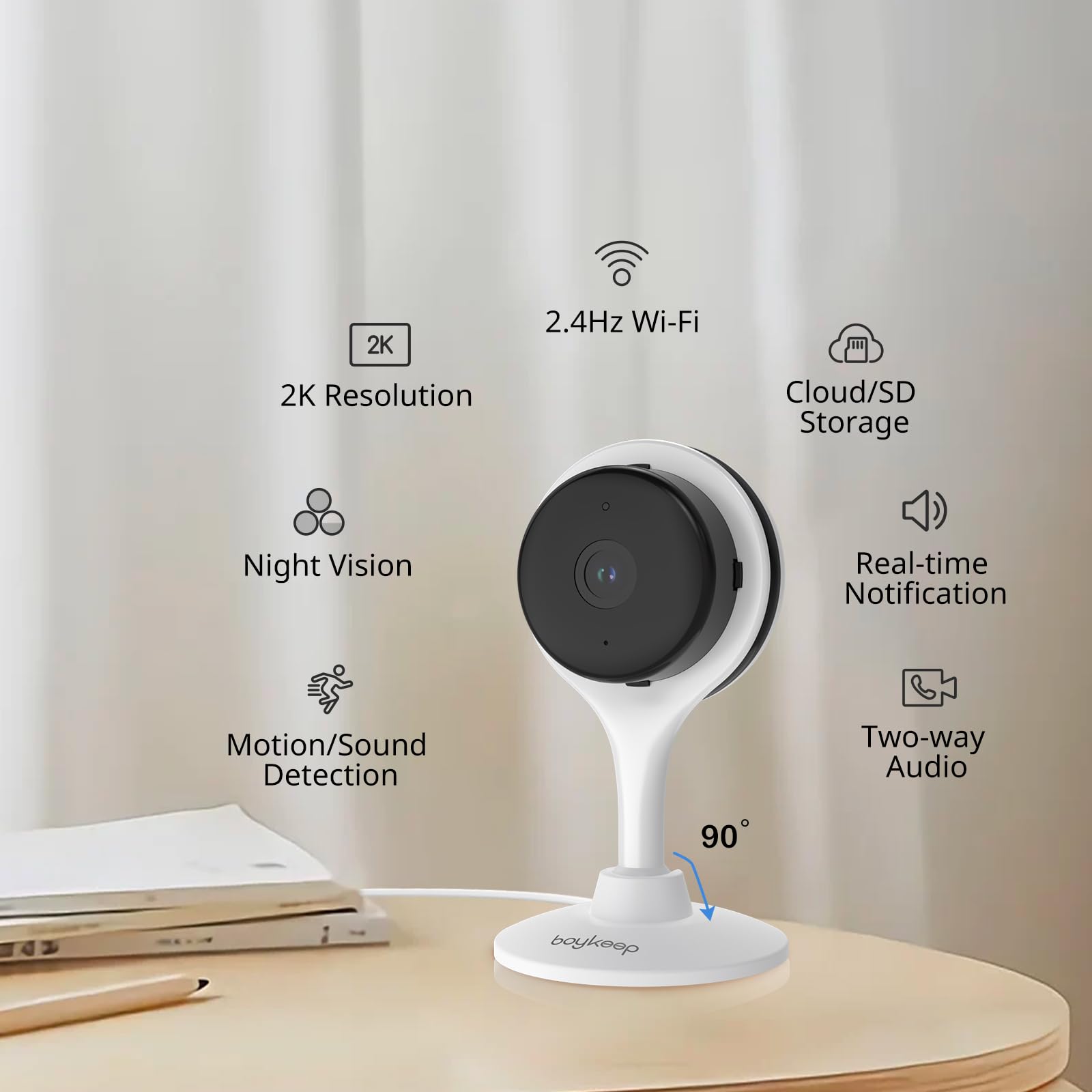 Boykeep 2K Indoor Security Camera 5G/2.4Ghz Wi Fi Cameras For Baby/Elder/Dog/Pet Camera With Phone App, 2 Way Audio Baby Monitor