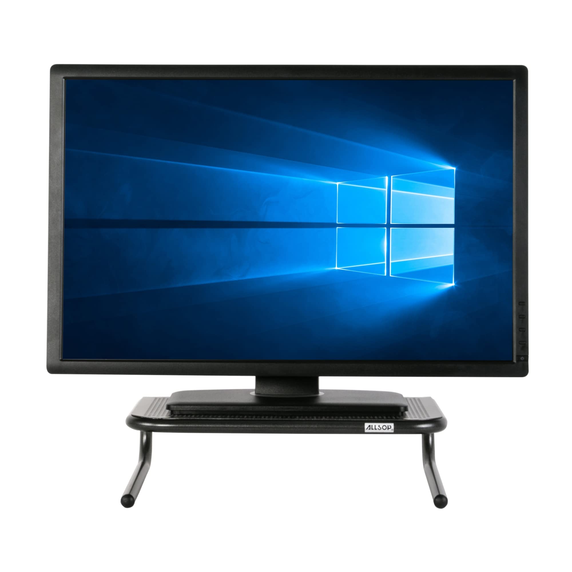 Allsop Metal Art Jr. Monitor Stand, 14-Inch Wide Platform Holds 40 Lbs With Keyboard Storage Space - Pearl Black (30165)