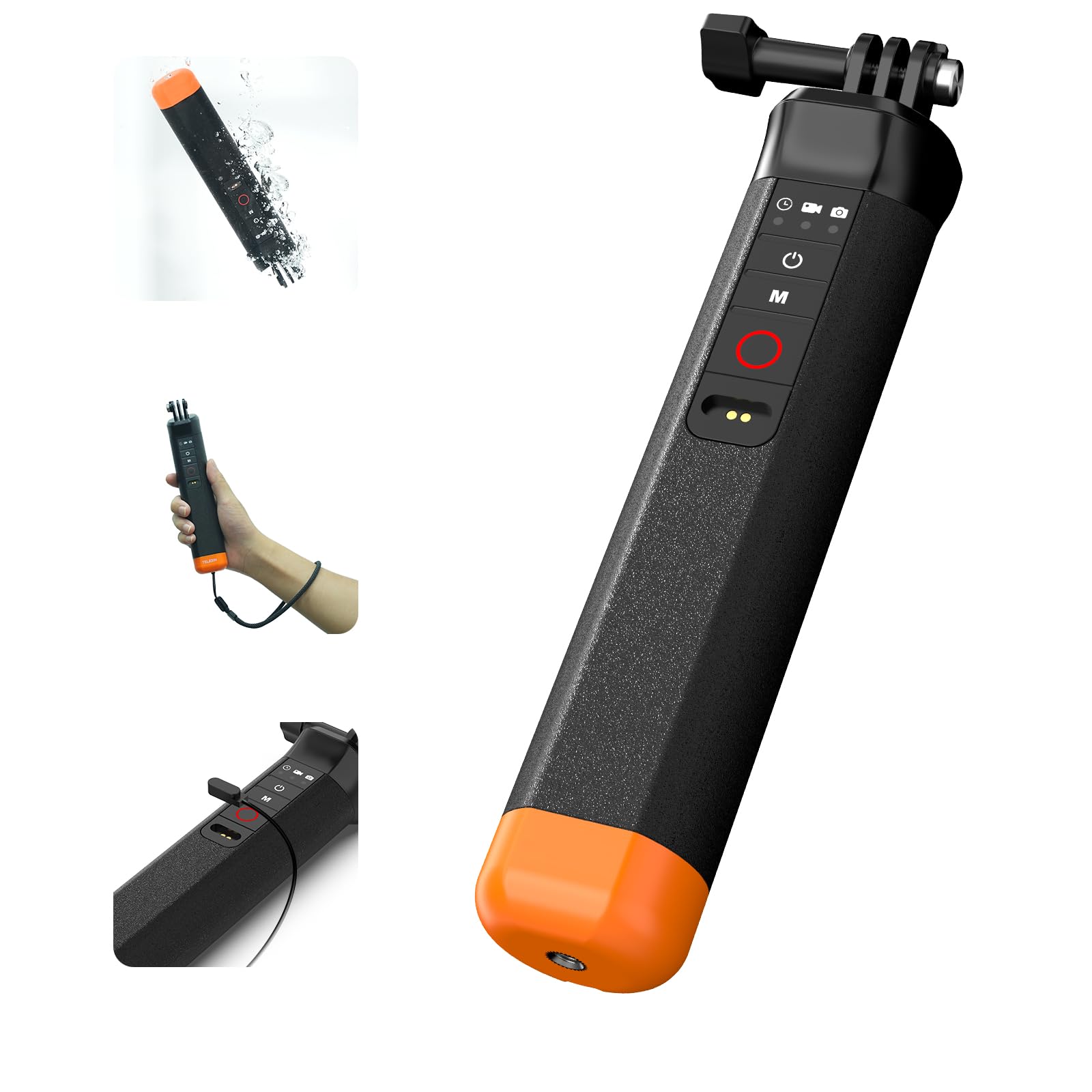 Floating Hand Grip with Remote Control Waterproof Monopod Compatible for Go Pro Hero13/12/11/10/9/8 Action Camera,Underwater Sno