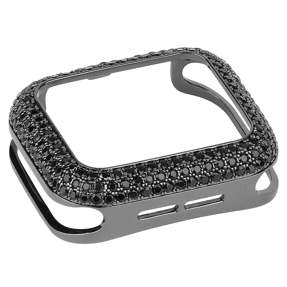 Hjinvigour Gorgeous Bling Zircon Crystal Diamond Case Bezel Cover Compatible Apple Watch Series 6 5 4 3 2 1 Se (Black With Black