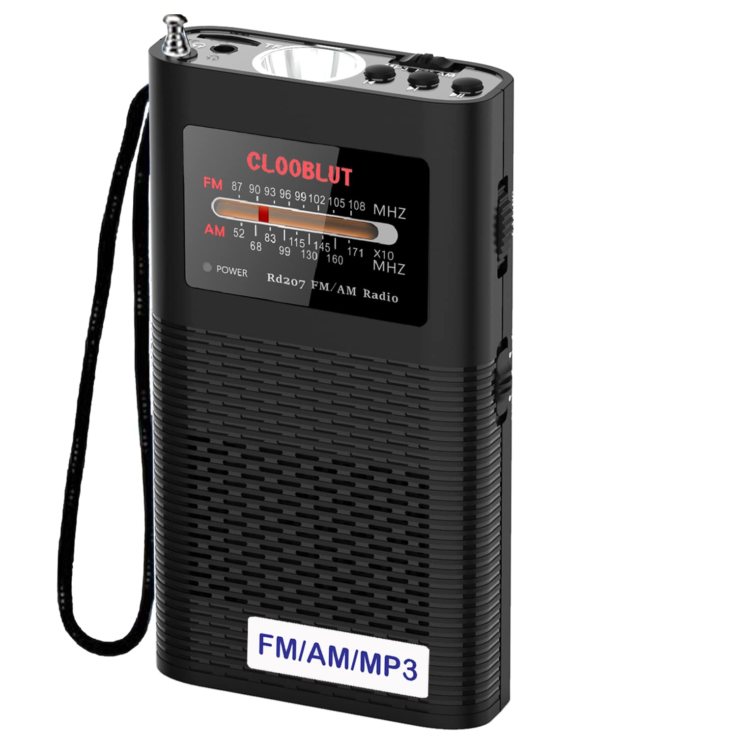 Portable Pocket Am Fm Transistor Radio Powerful Flashlight Powered By 1500Mah Battery (Included),Ultra Long Antenna Best Recepti