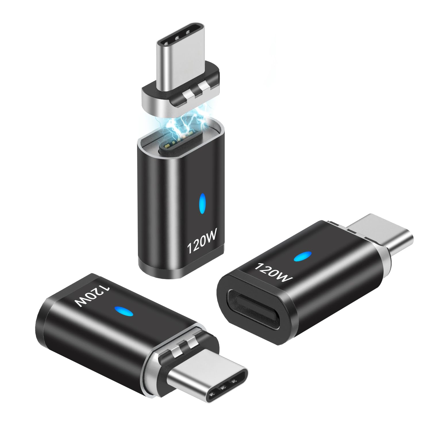 Sheeast Usb C Magnetic Adapter Straight 3 Pack, 120W Usb Type C Connector 5Pin With Usb2.0 480Mbps Data Transfer, Compatible For
