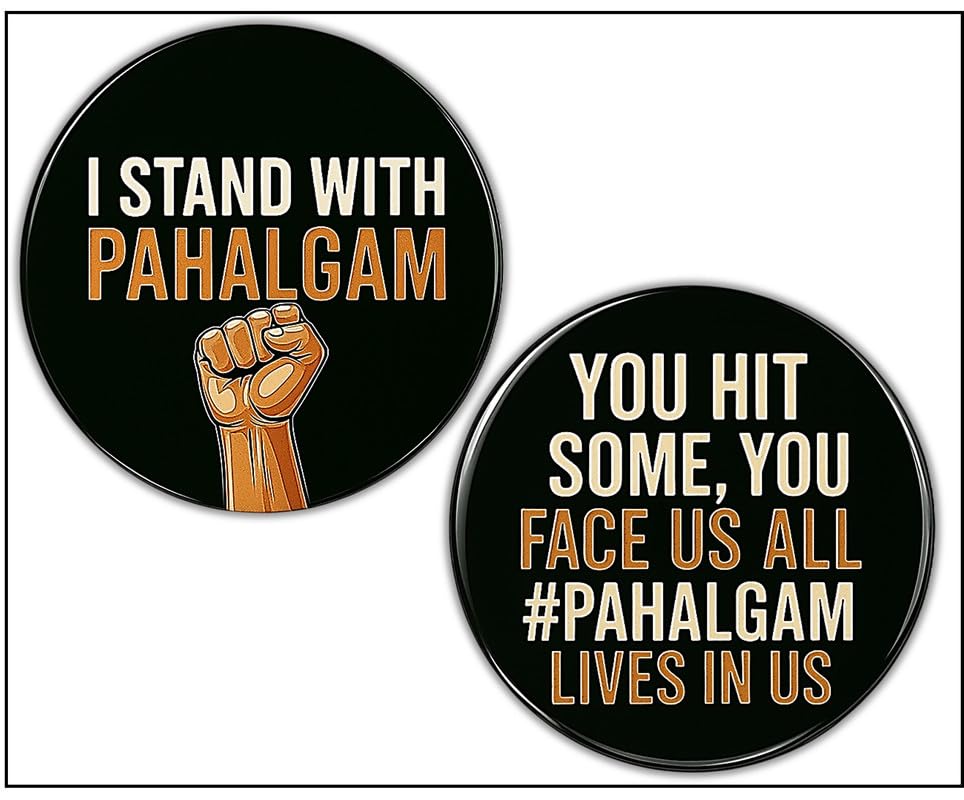 Indian Army Pahalgam Tribute Stickers (Set Of 2) | I Stand + Face Us All | Glossy Tricolor Round Stickers For Bike Car Laptop |