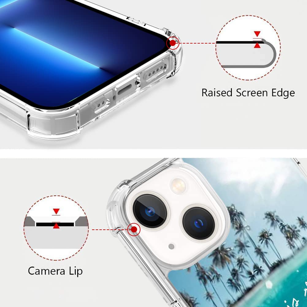 Ook Clear Case For Iphone 13 Case 6.1 Inch 2021, Beach Pattern Shockproof Clear Cover With Screen Protector For Men Women