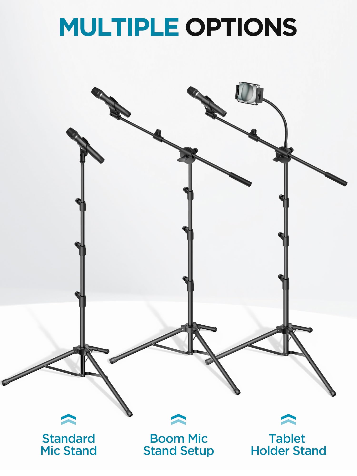 Innogear Mic Stand, 6 In 1 Microphone Stand Floor With Tablet Phone Holder Height Adjustable From 30 To 72 Mic Stand Tripod Boom