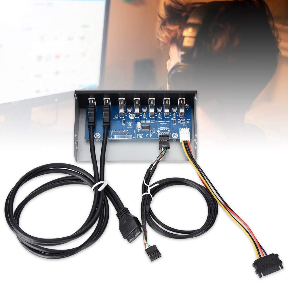 Usb3.0 Optical Drive Front Panel With 7 Usb 3.0 Ports, 5.25Inch Multport 7 Port Hub 19Pin To 2 Port Usb 2.0 3.0 Fast Chargin, Di