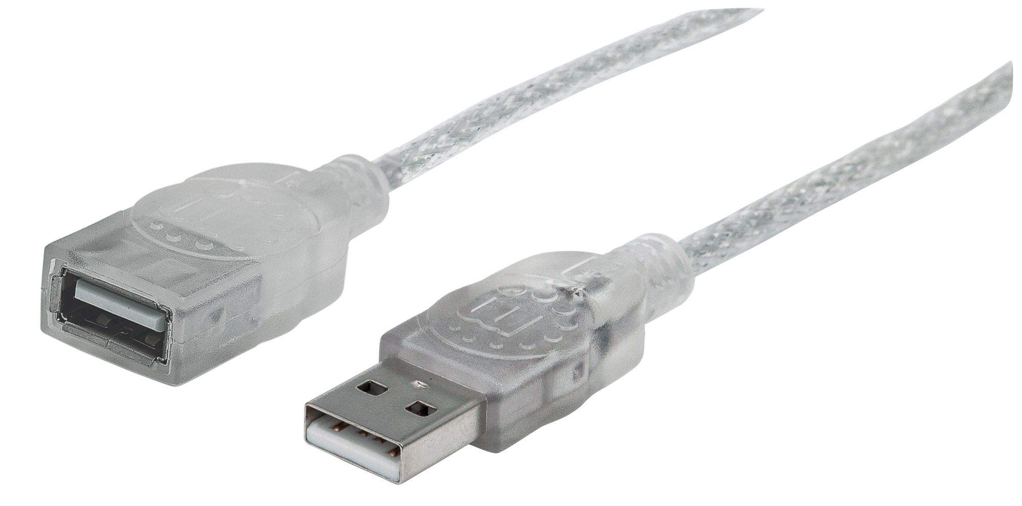 Manhattan 6 Feet Hi Speed Usb Device Cable A Male/A Female, Translucent Silver (336314)