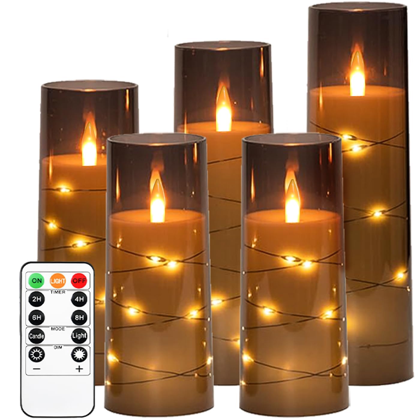 Kiexung Flashing Flameless Candles With String Light, Battery Powered Candle, Recessed String Led Candle, Indestructible Plexigl