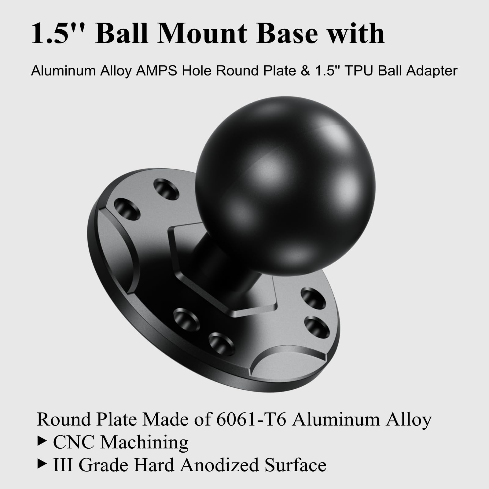 Brcovan 1.5'' Ball Mount Base With Aluminum Alloy Amps Hole Round Plate & 1.5'' Tpu Ball Adapter Compatible With Ram Mounts C Size 1.5 Inch Ball Double Socket Arm