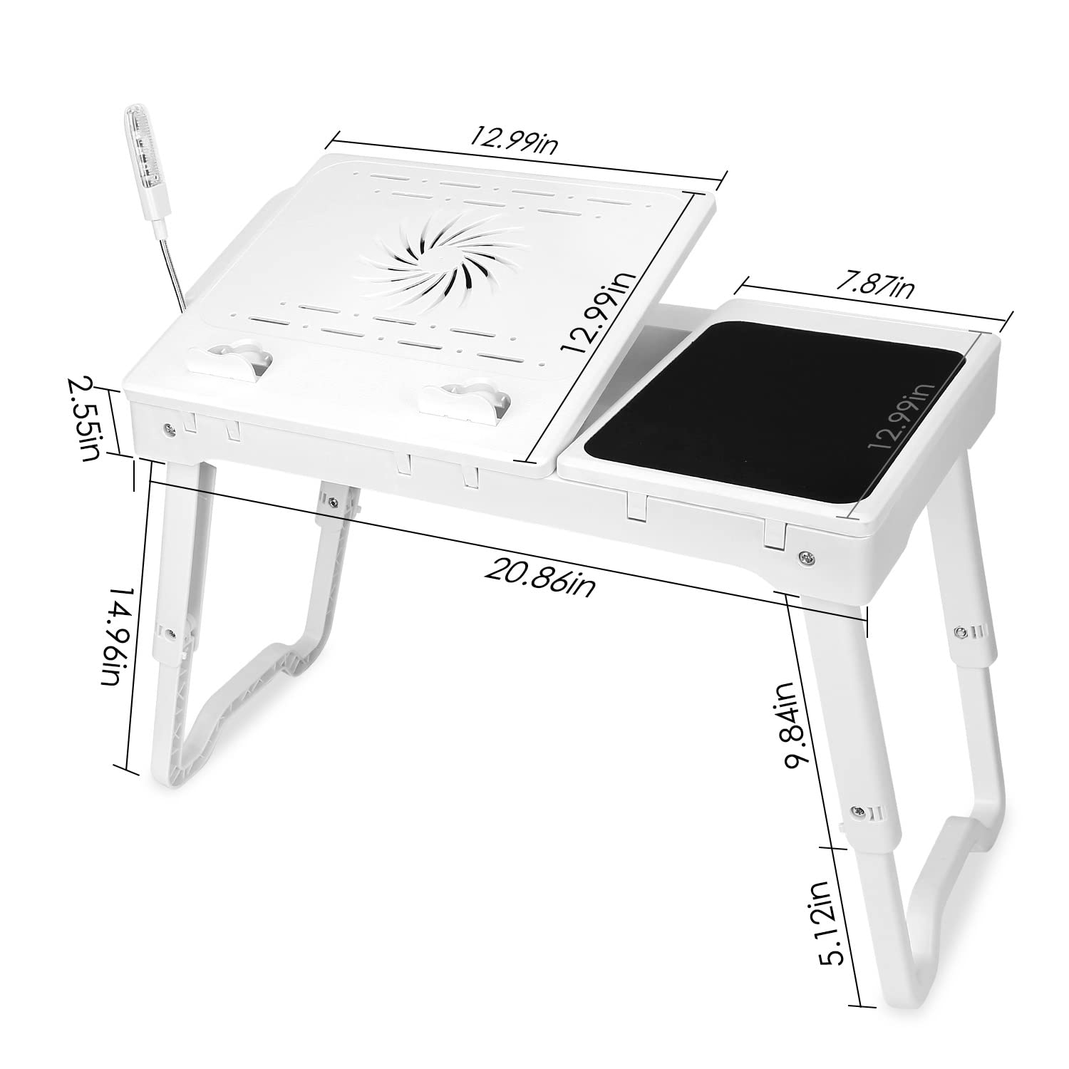 Laptop Desk For Bed,Adjustable Laptop Stand Foldable Bed Table Portable Lap Desk Folding Notebook Stand Reading And Writing Tray With 4 Usb Port And Cooling Fan For Bed Couch Sofa Floor (White)