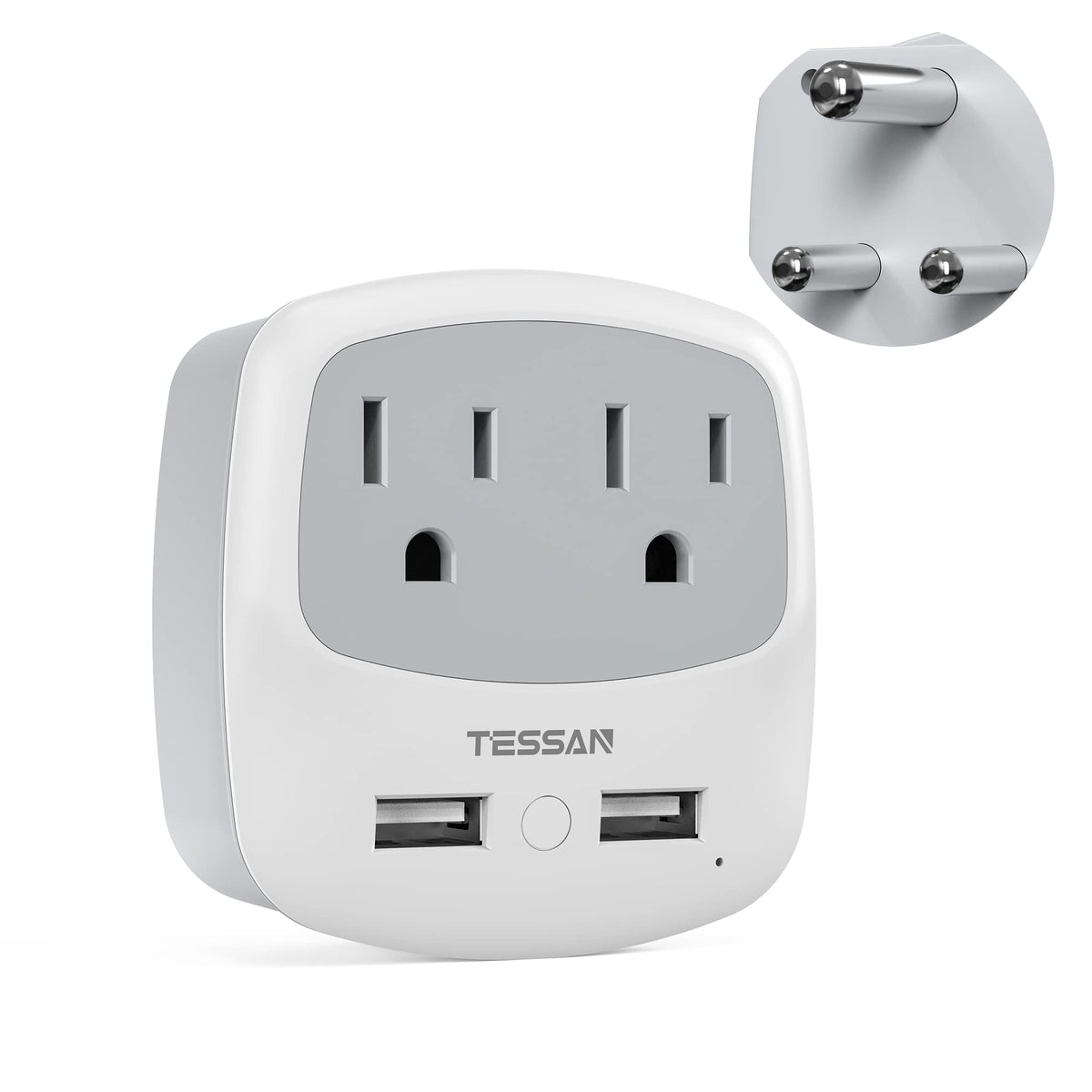 Tessan South Africa Power Adapter, Type M Travel Adaptor Plug With 2 Usb Charger 2 Ac Outlets Converter, Us To Bhutan, Botswana,