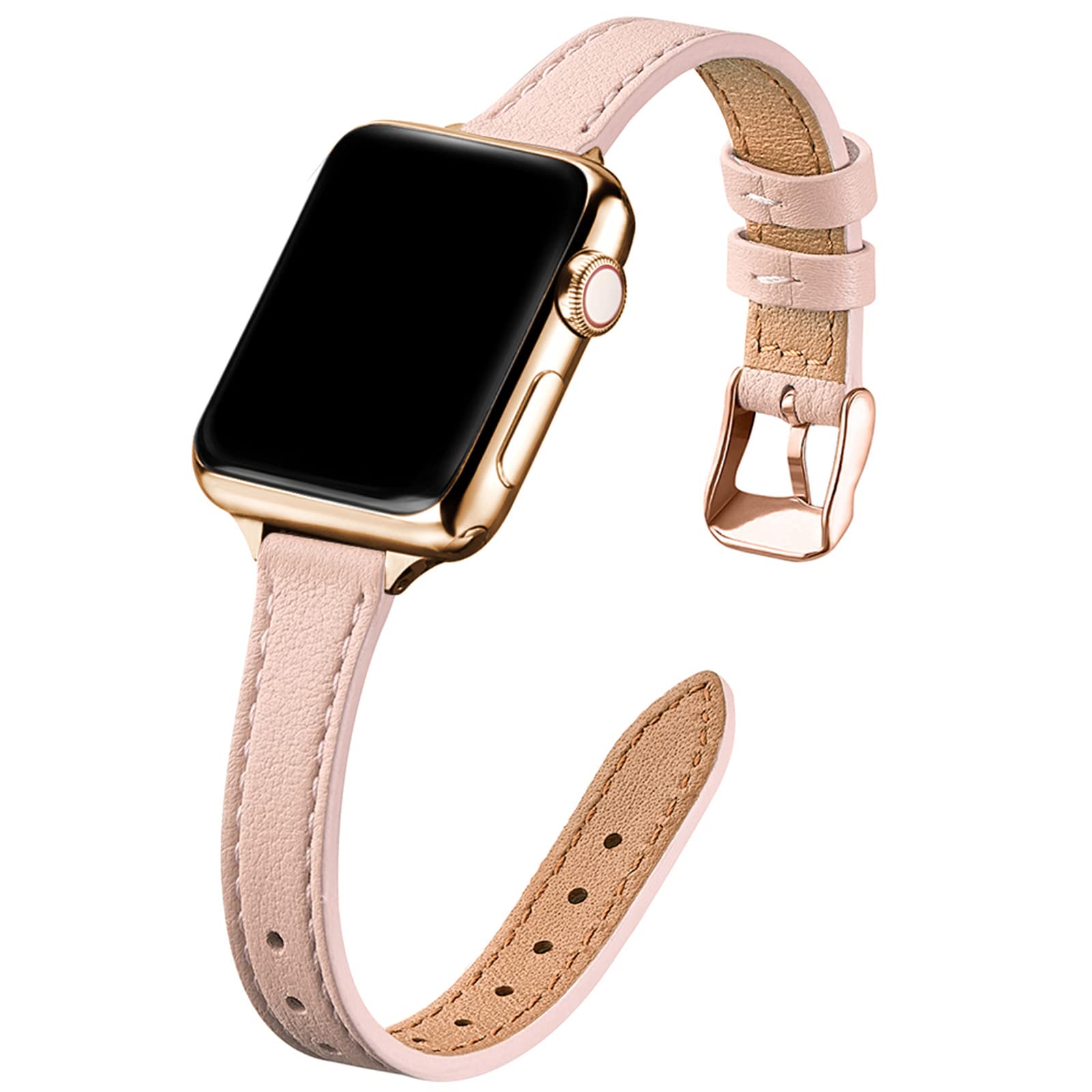 Stiroll Slim Leather Bands Compatible With Apple Watch Band 38Mm 40Mm 41Mm 42Mm(Series 10), Top Grain Leather Watch Thin Wristba