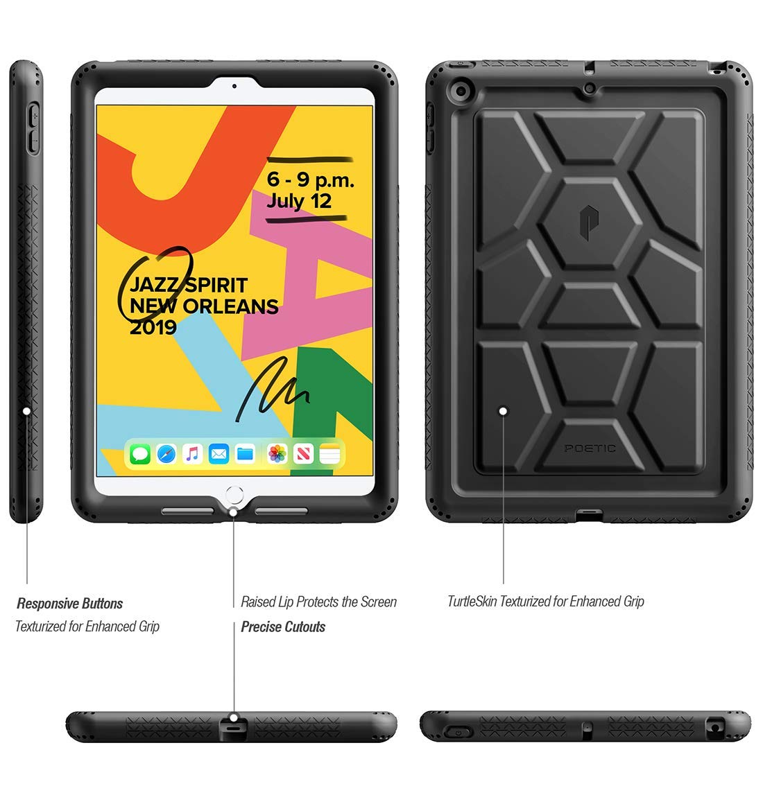 Poetic Turtleskin Case Designed For Ipad 10.2 9Th Generation (2021) / 8Th Generation (2020) / 7Th Generation (2019), Heavy Duty Shockproof Kids Friendly Silicone Case Cover, Black