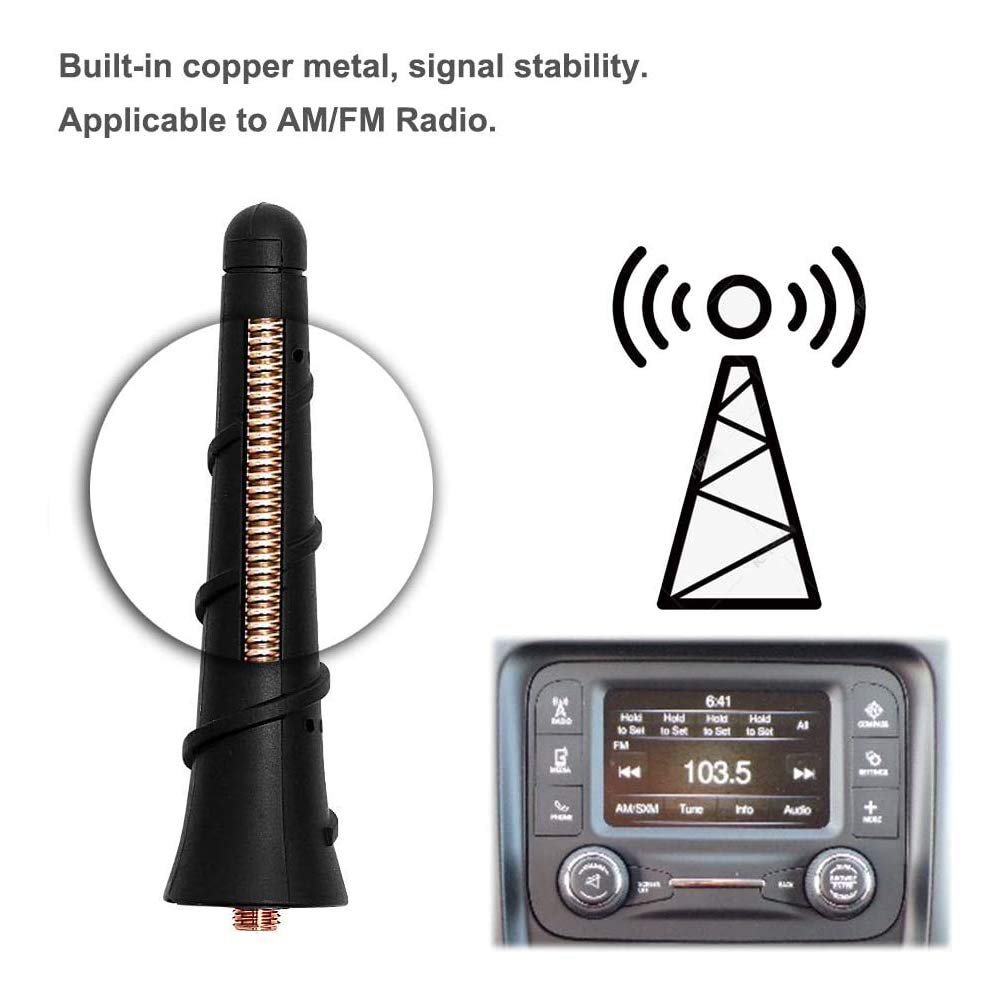 Basiker 3.2'' Stubby Antenna For 2011 2022 Jeep Cherokee Grand Cherokee Compass Renegade, Dodge Journey Avenger Durango Dart Chr