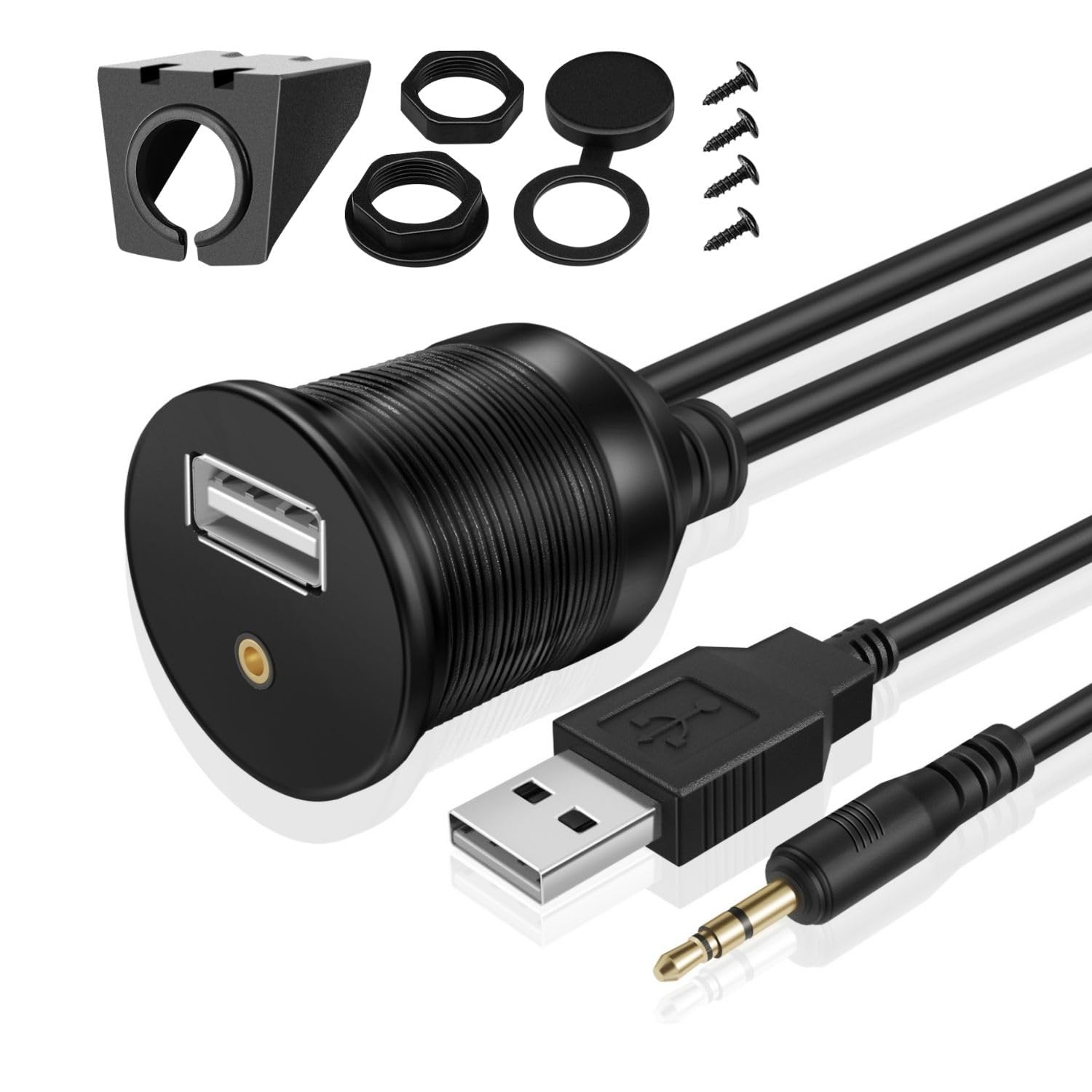 Tnp Usb Aux Flush Mount Cable, Dashboard Panel Dash Mount Usb + 3.5Mm Aux 1/8'' Audio Jack Port Socket Plug Water Resistant Conn
