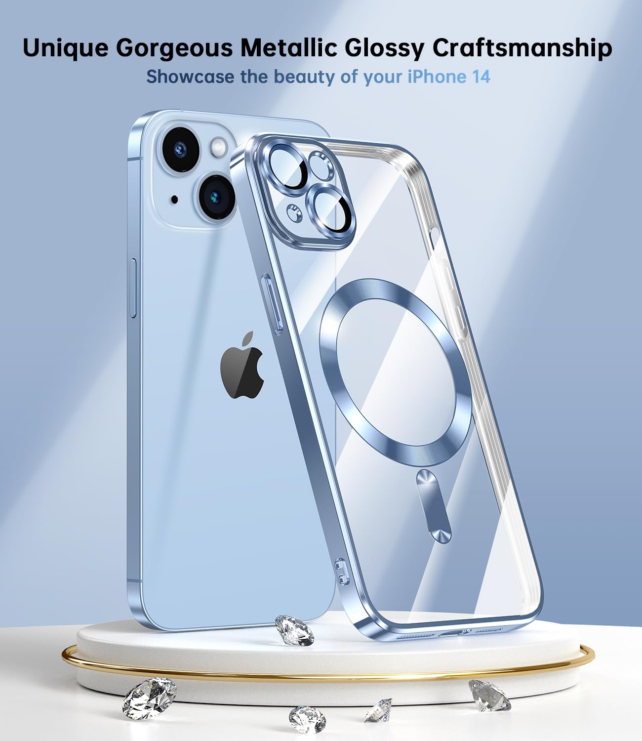 Waldeng For Iphone 14 Case With Integrated Camera Lens Protector, [Compatible With Magsafe] [Original Iphone Exterior], Crystal