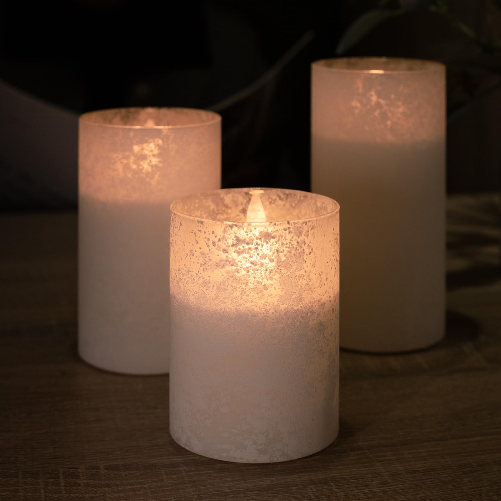 Glass Flameless Candles With Remote, Sandblasted Glass Led Candles, Battery Operated Flickering Candles With Timer, Real Wax Pil