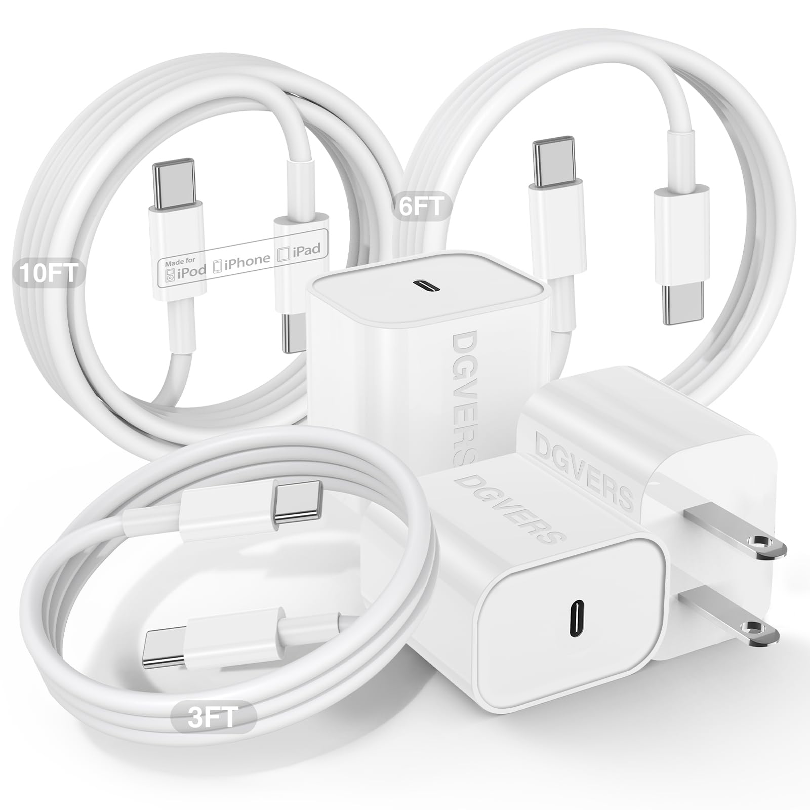 Dgvers Fast Charger For Iphone 16 15 Charger Fast Charging 3Pack, 3+6+10Ft Usbc To Usbc Cable Cord &20W Type C Block For Iphone