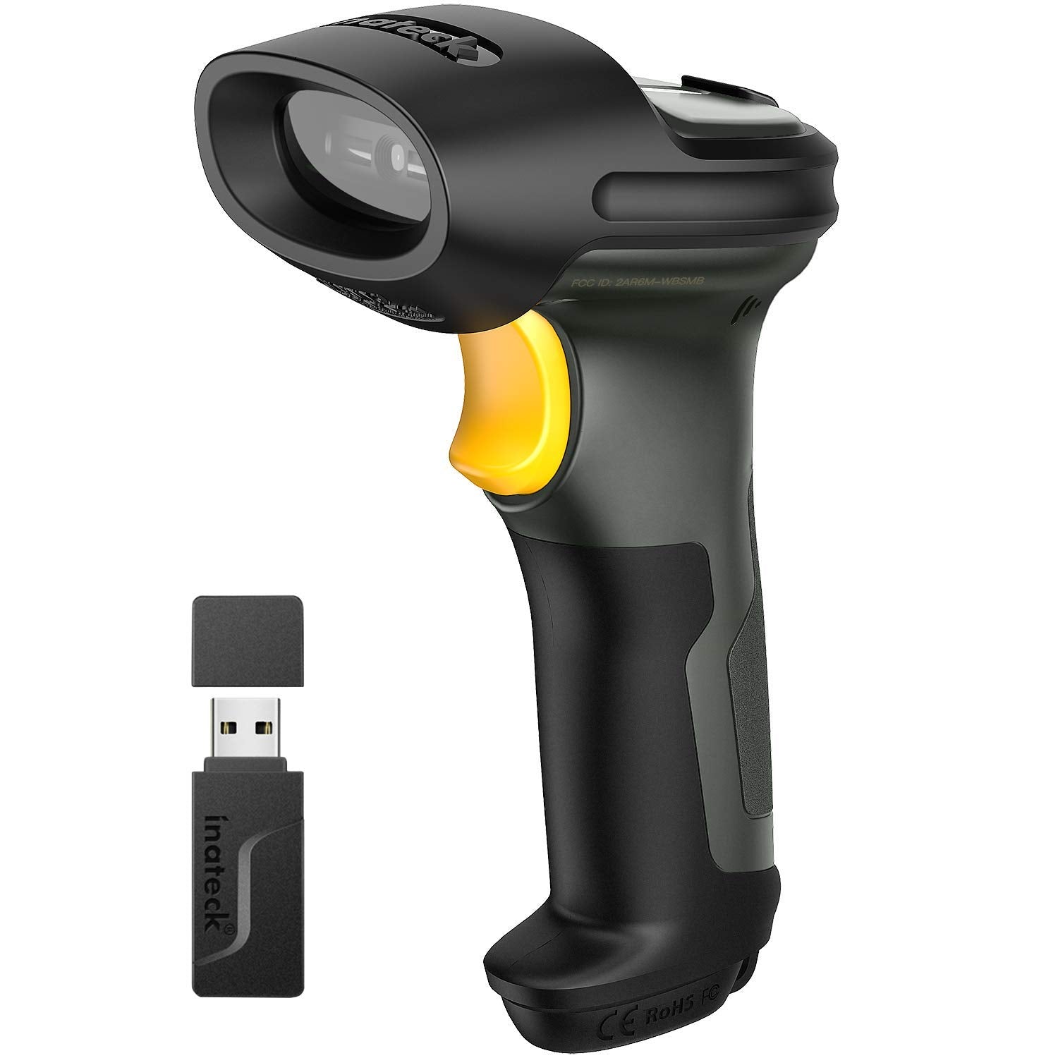 Inateck Super Wireless Barcode Scanner, Transmission Range Up to 330ft, Wireless Adapter and Build-in Bluetooth, Working Time Ap