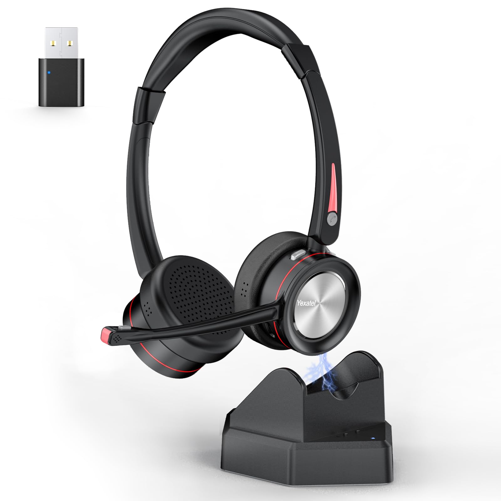 Yexatel Wireless Headset, Bluetooth Headset With Microphone For Work   Pc Headset With Mic Mute & Usb Donge For Office, Computer Headset For Teams 3Cx Online Meeting, 40H Talk Time Y890Btd Black