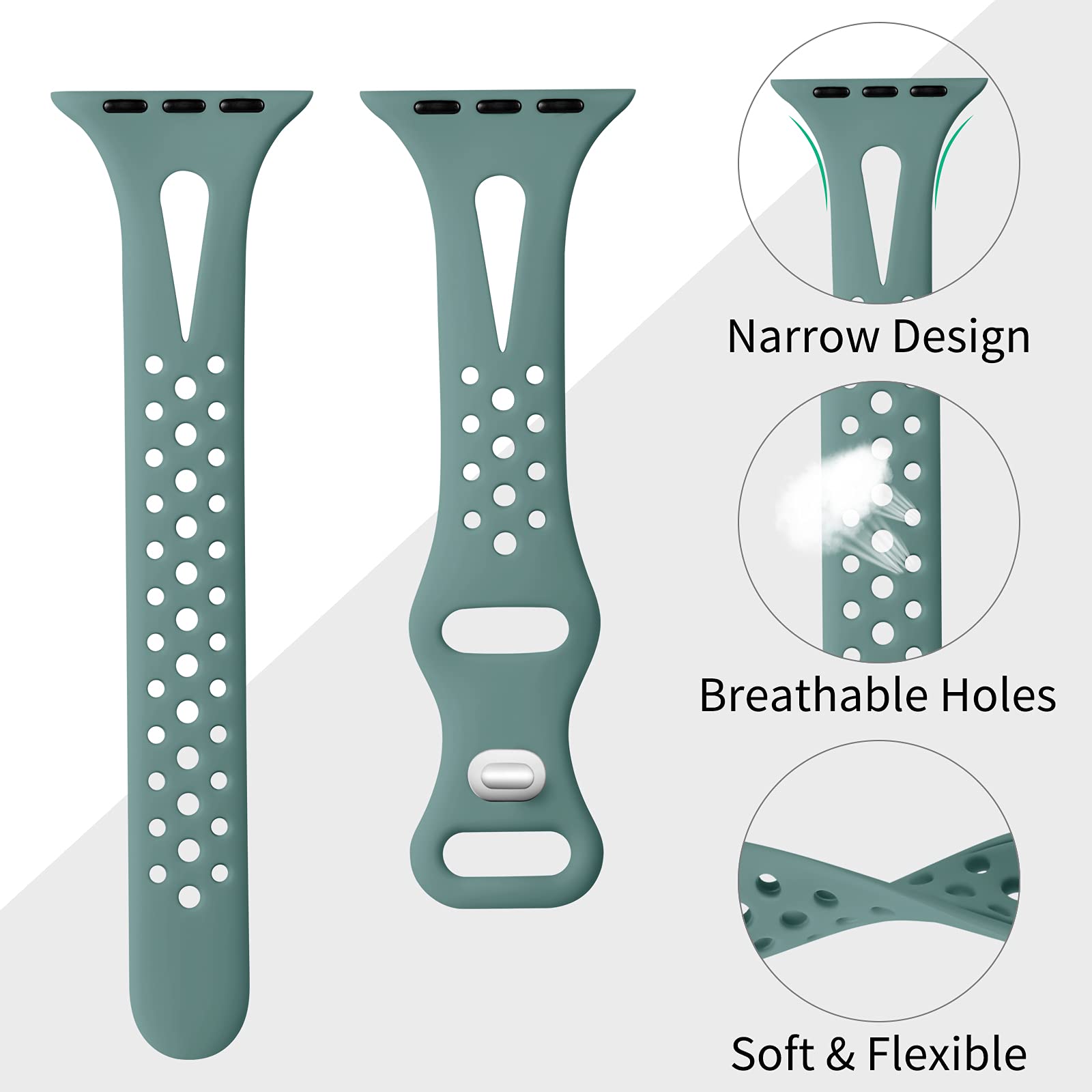 Ouwegaga Slim Band Compatible With Iwatch Bands 38Mm 40Mm 41Mm 42Mm 44Mm 45Mm 49Mm, Soft Silicone Slim Sport Strap With Breathab