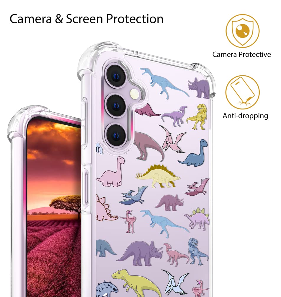 Topgraph Case Cute Dinosaur Clear For Women Girly Designer Girls For Galaxy S23+ Plus, Cute Silicone Transparent Phone Case Dino
