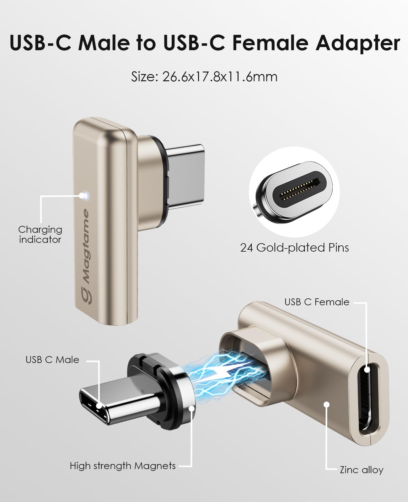 2Pack 240W Magnetic Right Angle Usb C Male To Usb C Female Adapter 90 Degree, Type C Adapter Extender, 40Gbps 4K Video For Usb 4