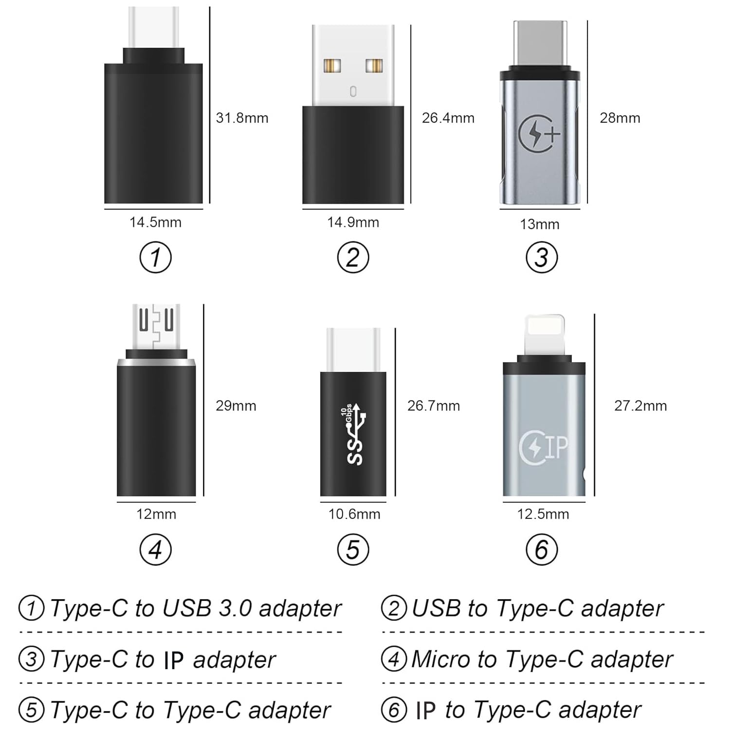 (6 Pack) Type C Female To Usb Adapter,Type C Female To Android Male,For Iphone Female To Type C Male,Suitable For Iphone 15Proma