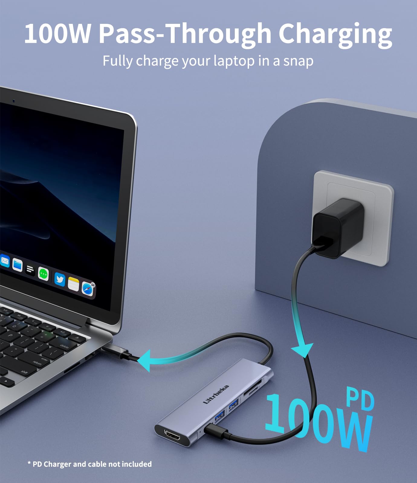 Usb C Hub, 7In1 Usbc Hub, 4K Hdmi Multiport Adapter, Tf/Sd Card Reader, 2  Powered Usb A 3.0 5Gbps, 100W Pd, Dongle Adapter, Usb