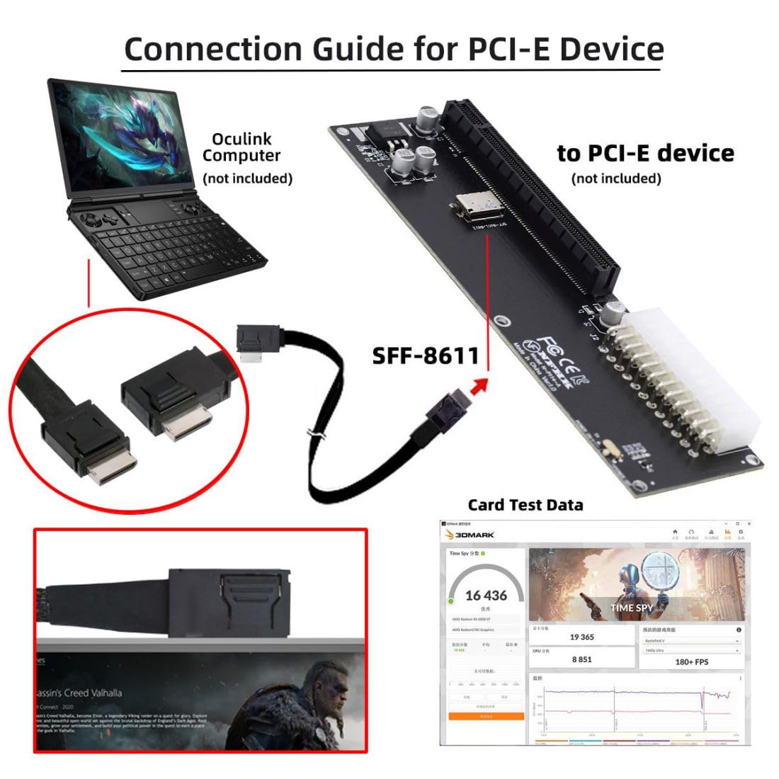 Chenyang Sff 8611 Cable Oculink Pcie Pci Express 4.0 Sff 8611 4I Male To Sff 8611 Male Data Extension Cable 50Cm For Egpu Gpd Wi
