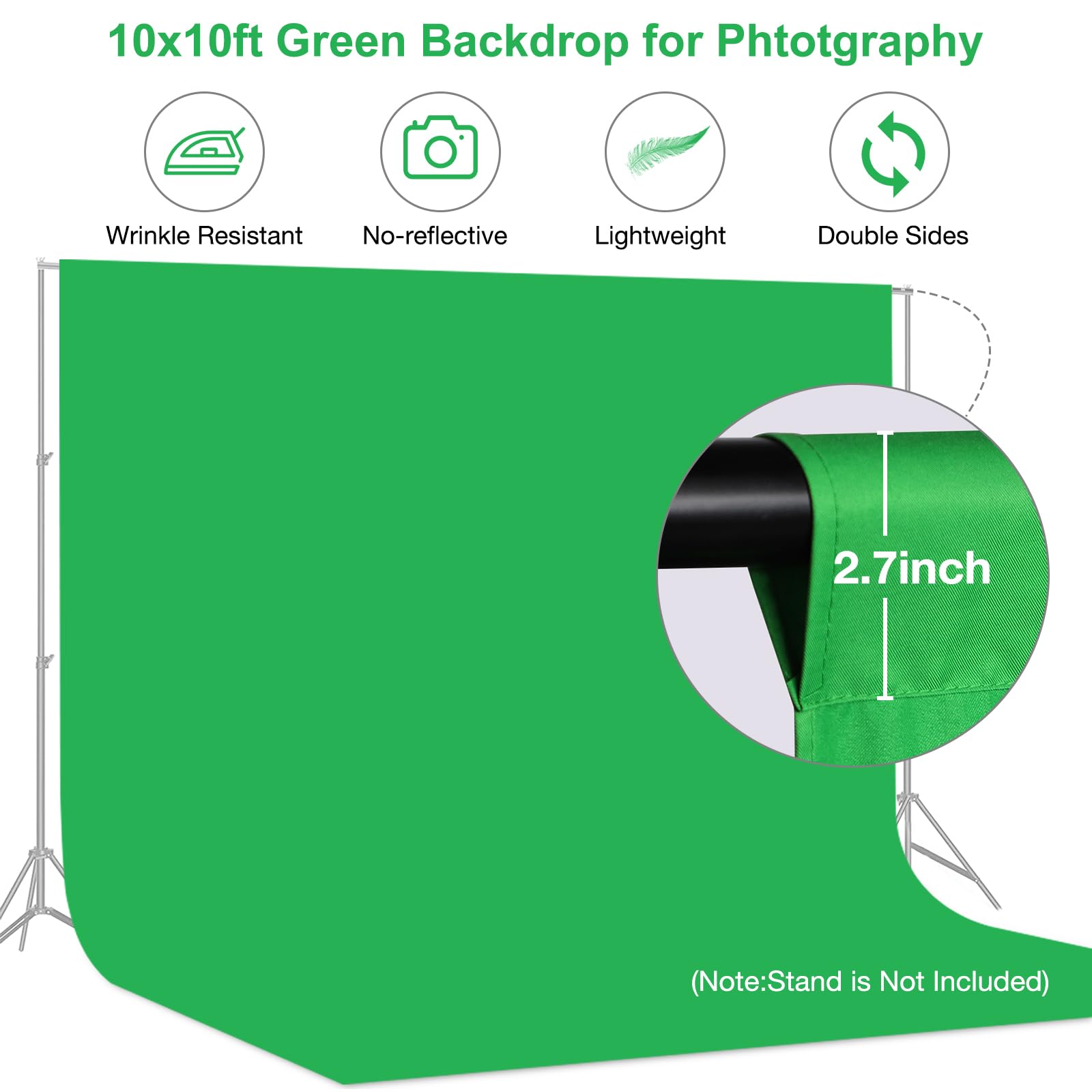 Aimosen 10X10 Ft Green Screen Backdrop For Photography, Large Green Background For Zoom Meeting, High Density Chromakey Green Ba