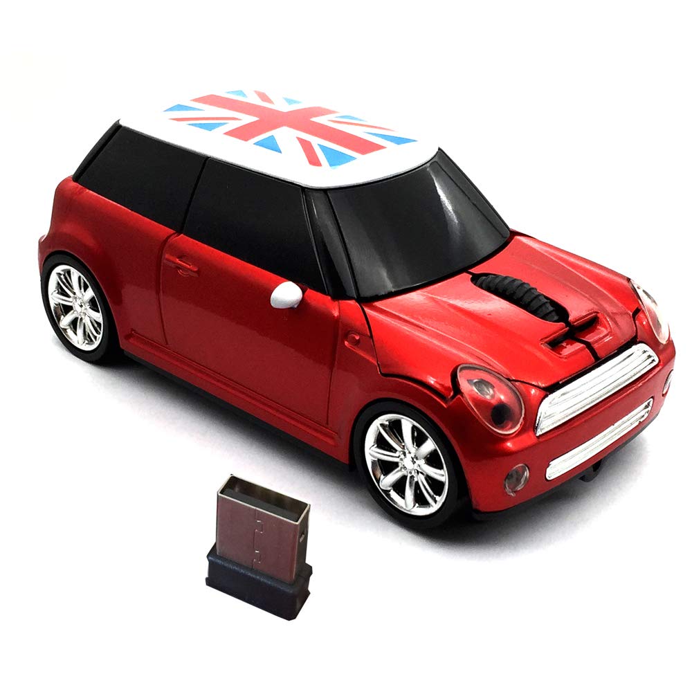 Kamouse Wireless Car Mouse, Super Cute Car Shaped Mouse USB Computer Optical Gaming Mice with Mini Receiver for PC Notebook Wind
