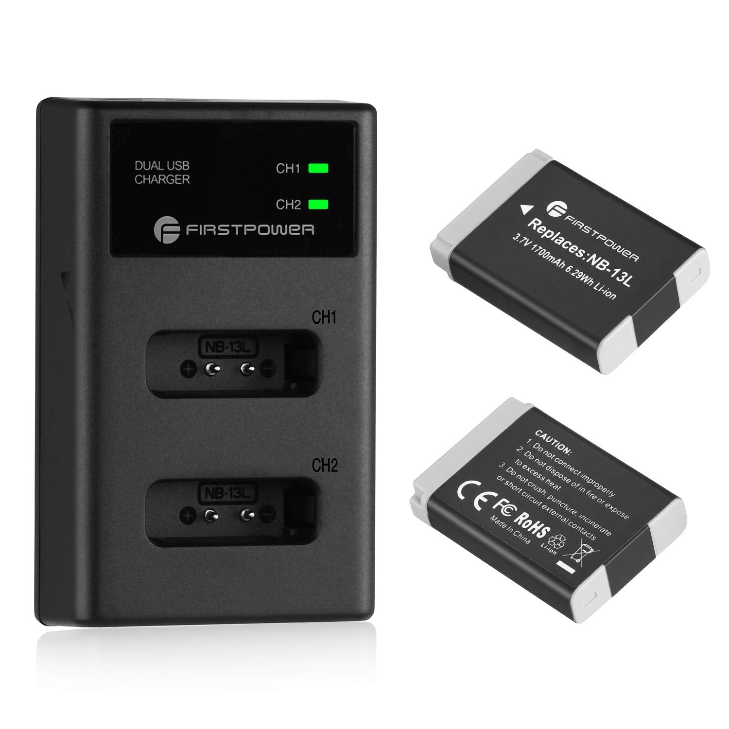 Firstpower 2 Pack Nb 13L Battery And Dual Usb Charger Compatible With Canon Powershot G7 X Mark Ii, G7 X, G1 X Mark Iii, G5 X, G