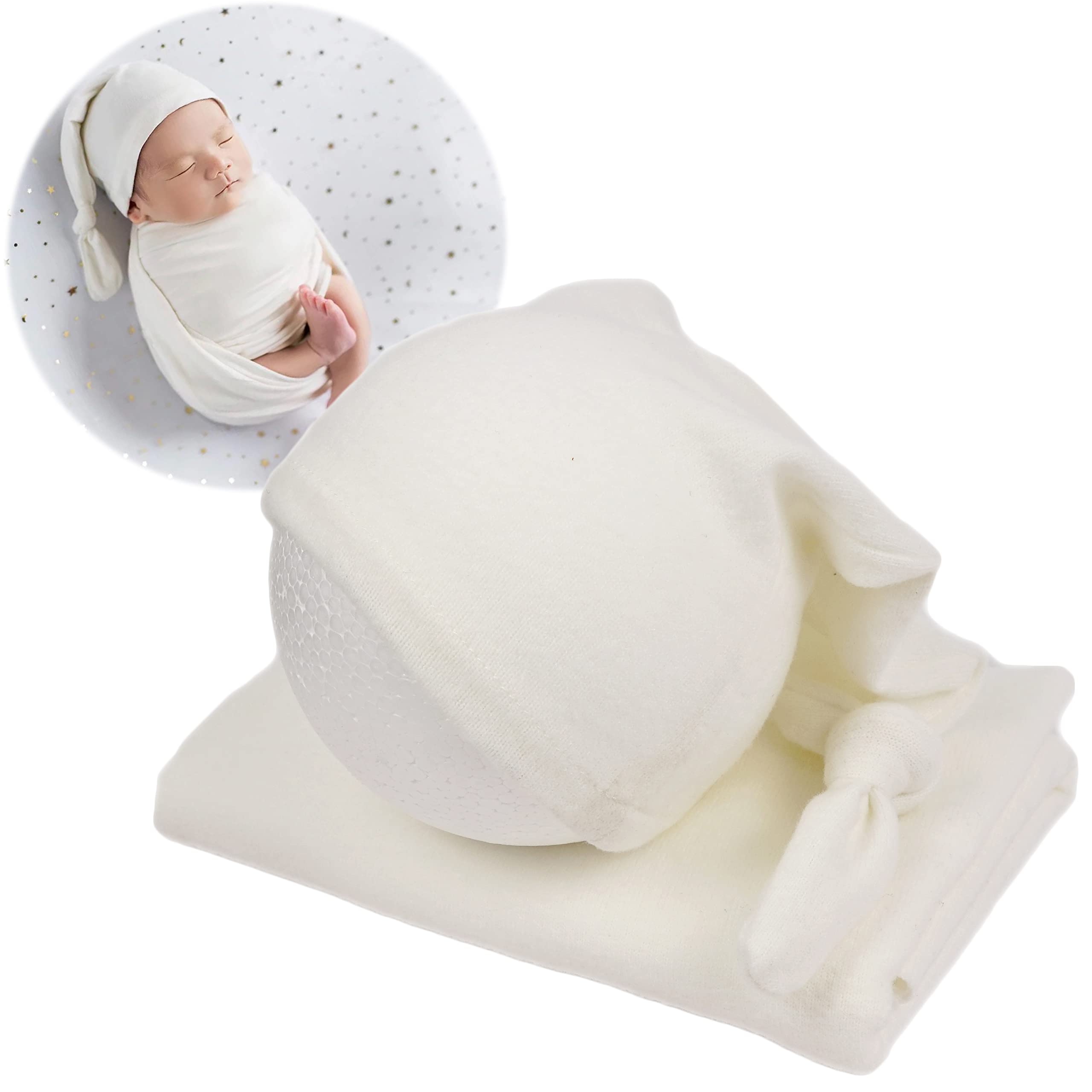 Zeroest Newborn Photography Wraps With Hat Baby Photo Outfit Girl Stretch Blanket Infant Boy Props For Baby Photo Shoot (White)