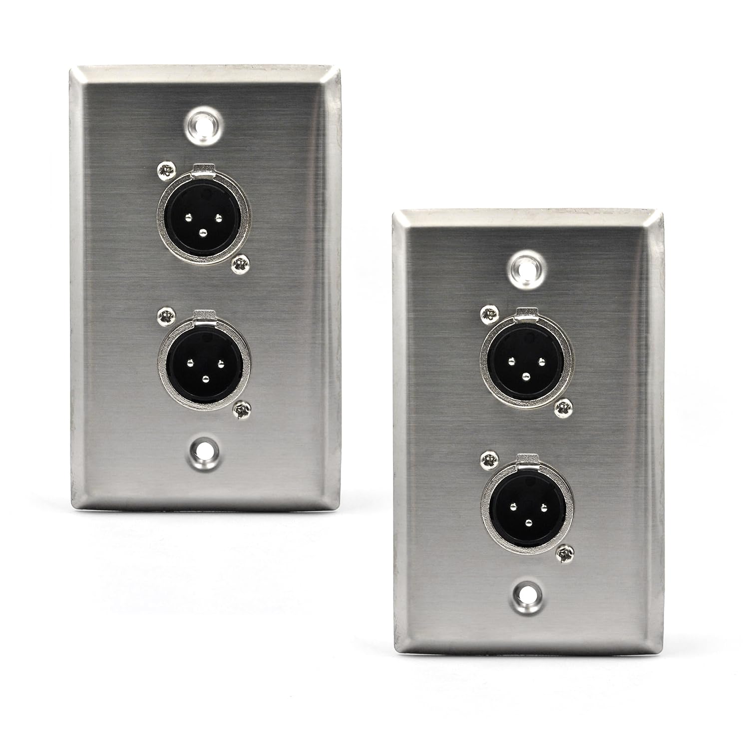 Zhupoub (2 Pack) Stainless Steel Dual Xlr Wall Plate, Audio Speakers With 2 Xlr Male Connectors, Silver