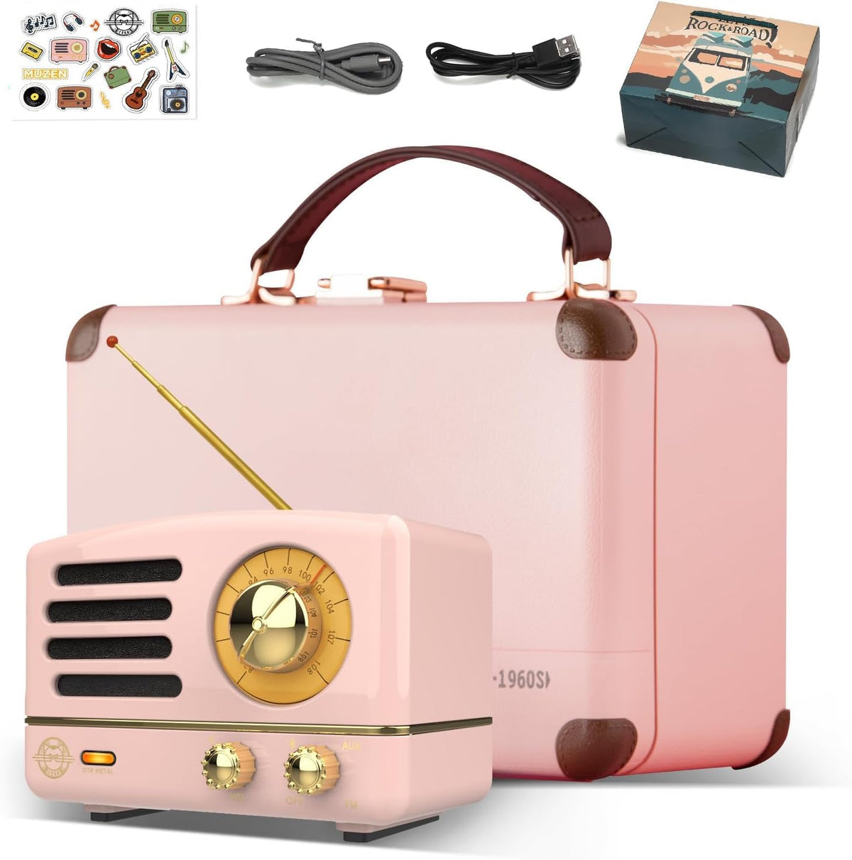 Muzen Portable Bluetooth Speaker, Otr Metal Retro Small Wireless Speaker, Fm Radio With Antenna Aux, 10H+ Long Playtime, High Fi