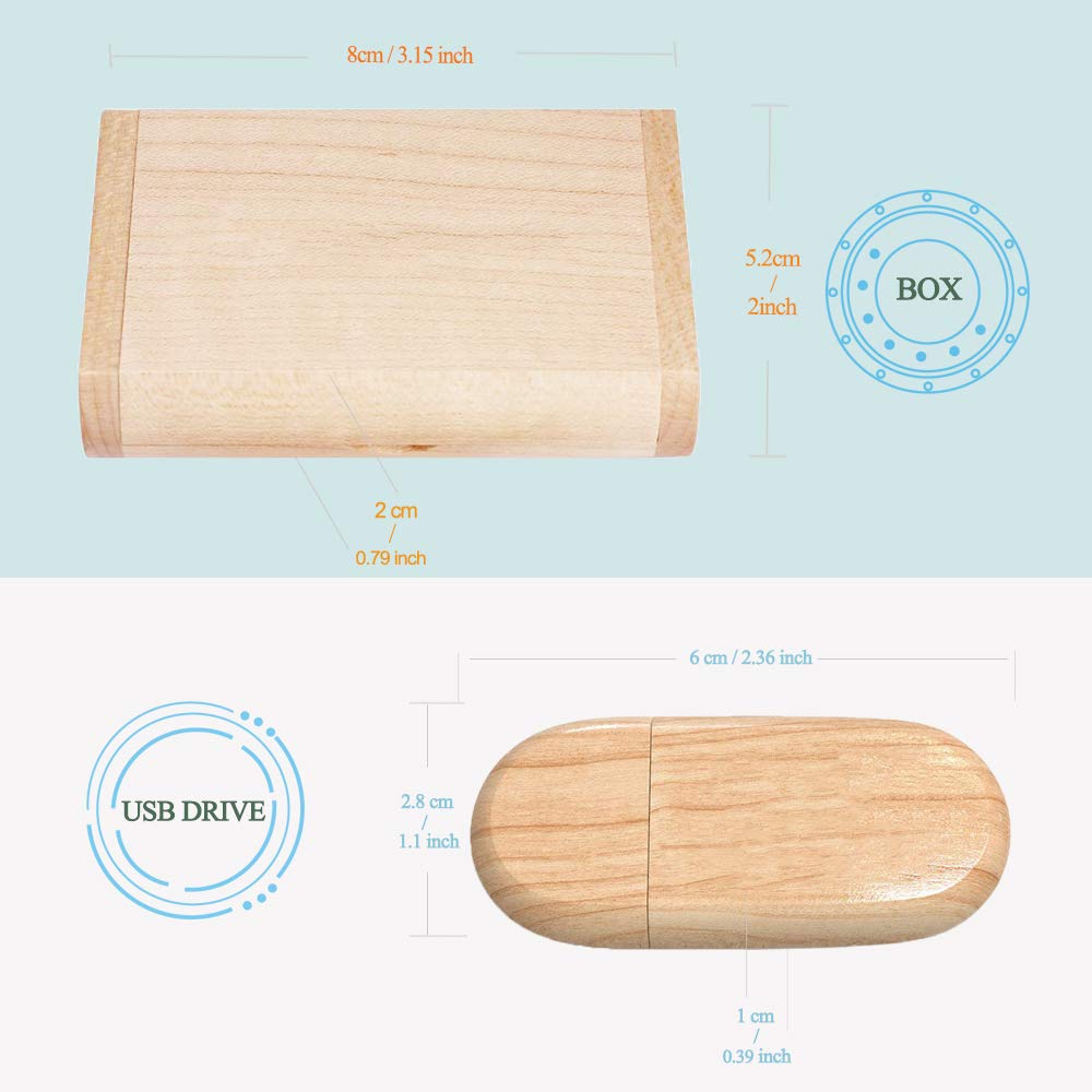 32Gb Usb3.0 Oval Wood Flash Drive Box, Fewina Wooden Usb Drive 32G Usb 3.0 Super Speed Thumb Drive Jump Drive Ideal Gift For Bir